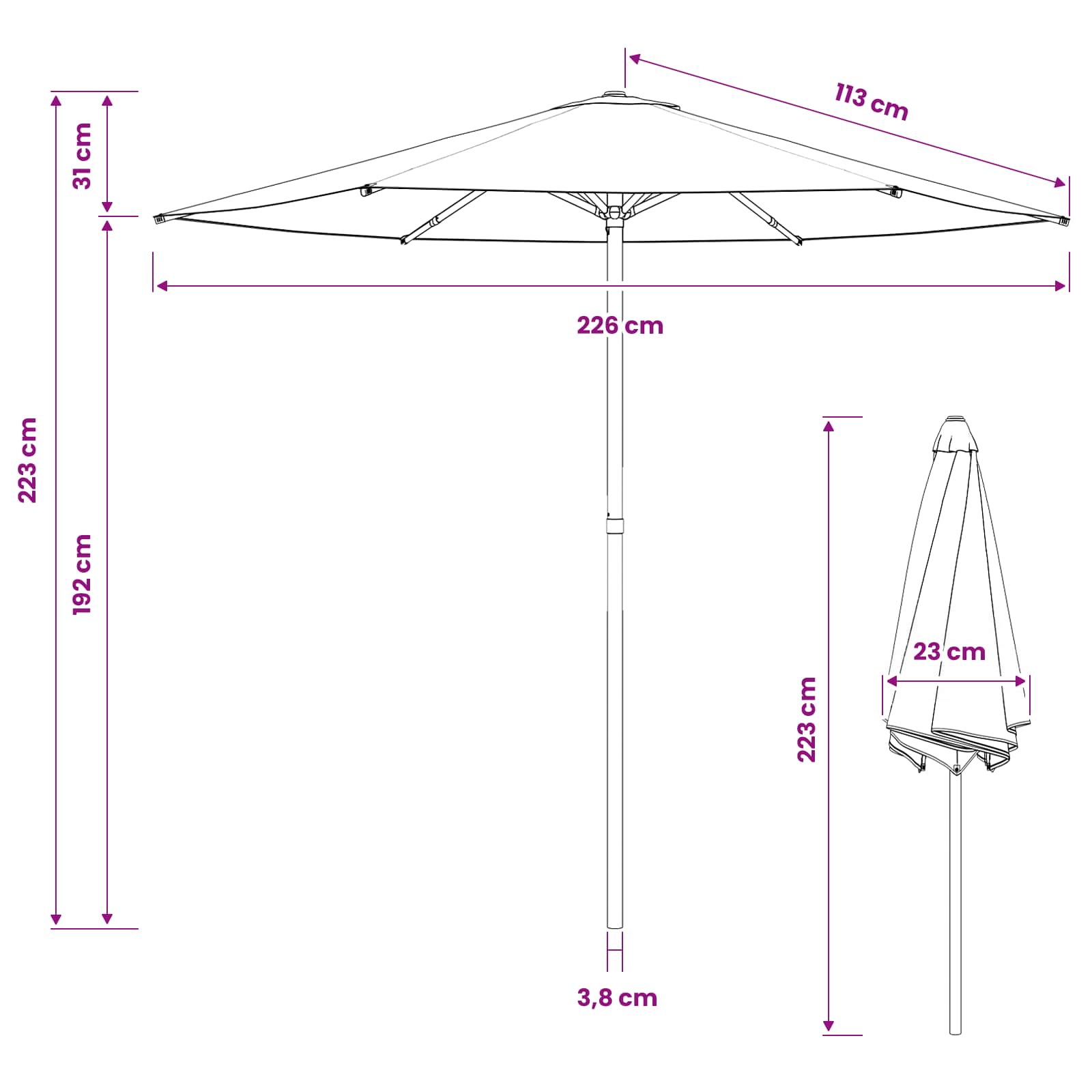Vrtni dežnik 230 x 230 cm Poliester Pravokotna Črna - slika 6