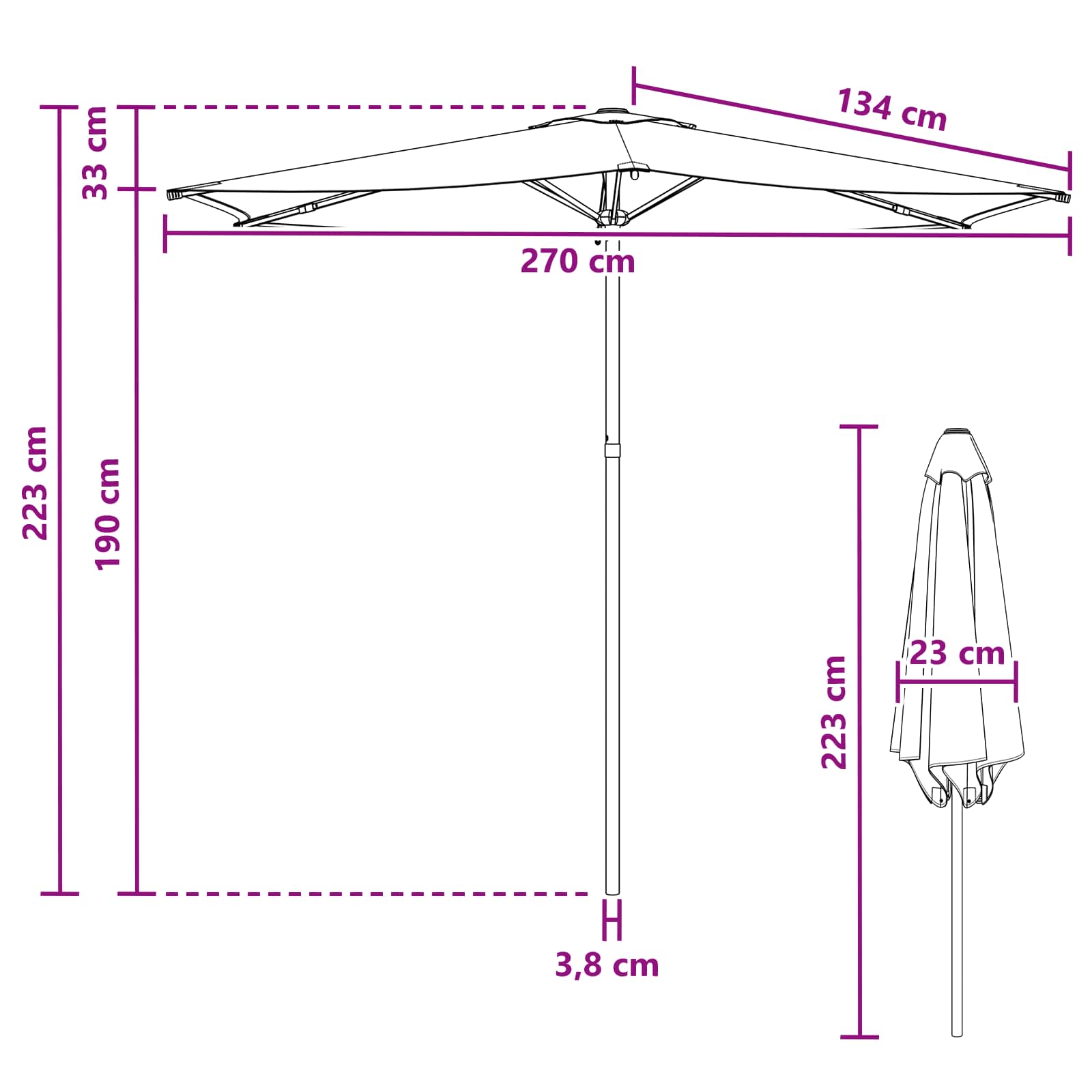 Vrtni dežnik 270 x 270 cm Poliester Pravokotna Antracit - slika 6