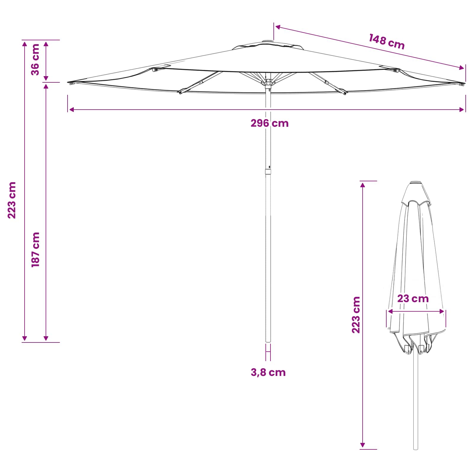 Vrtni dežnik 300 x 300 cm Poliester Pravokotna Bordeaux rdeča - slika 6