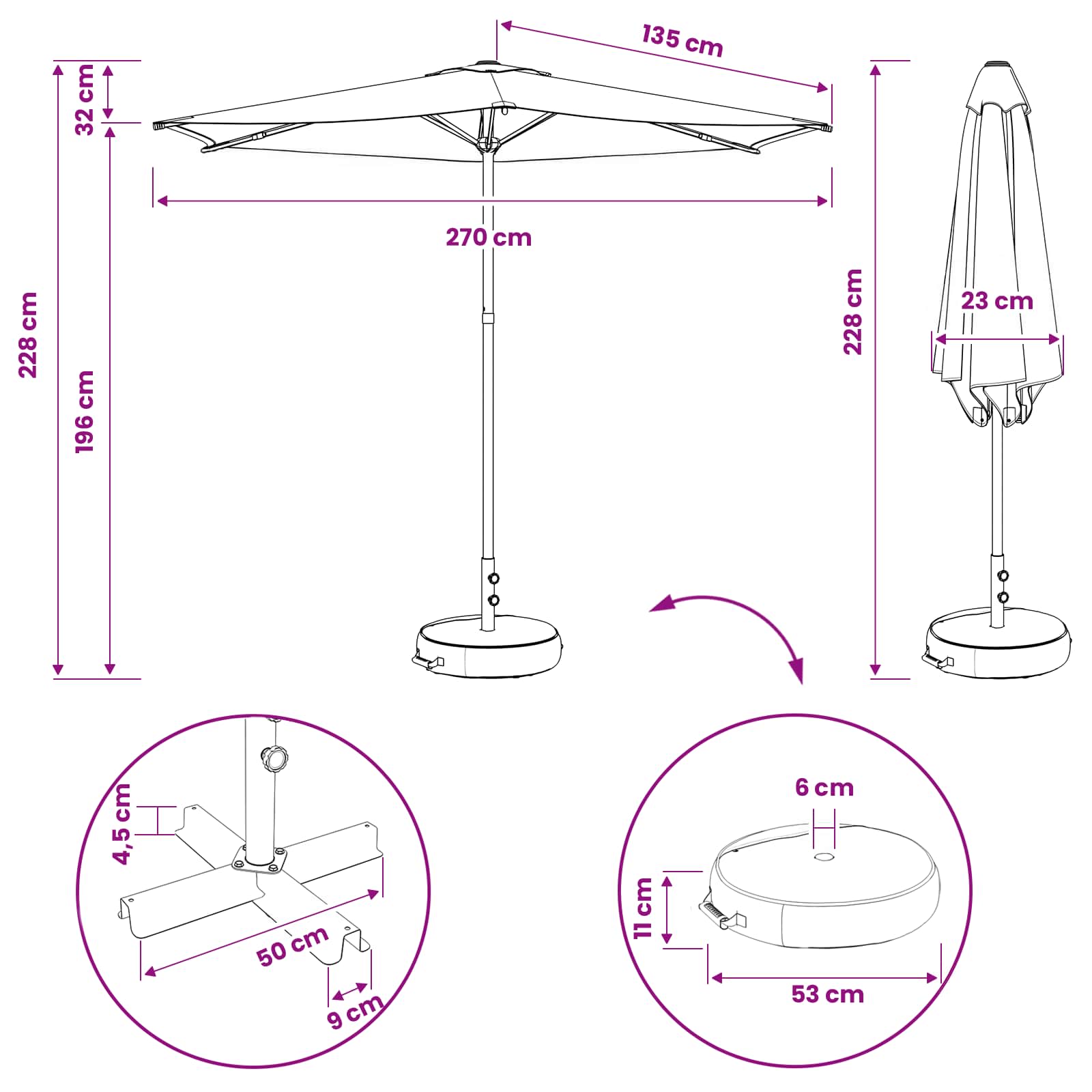 Vrtni dežnik 270 x 270 cm Poliester Pravokotna Antracit - slika 7
