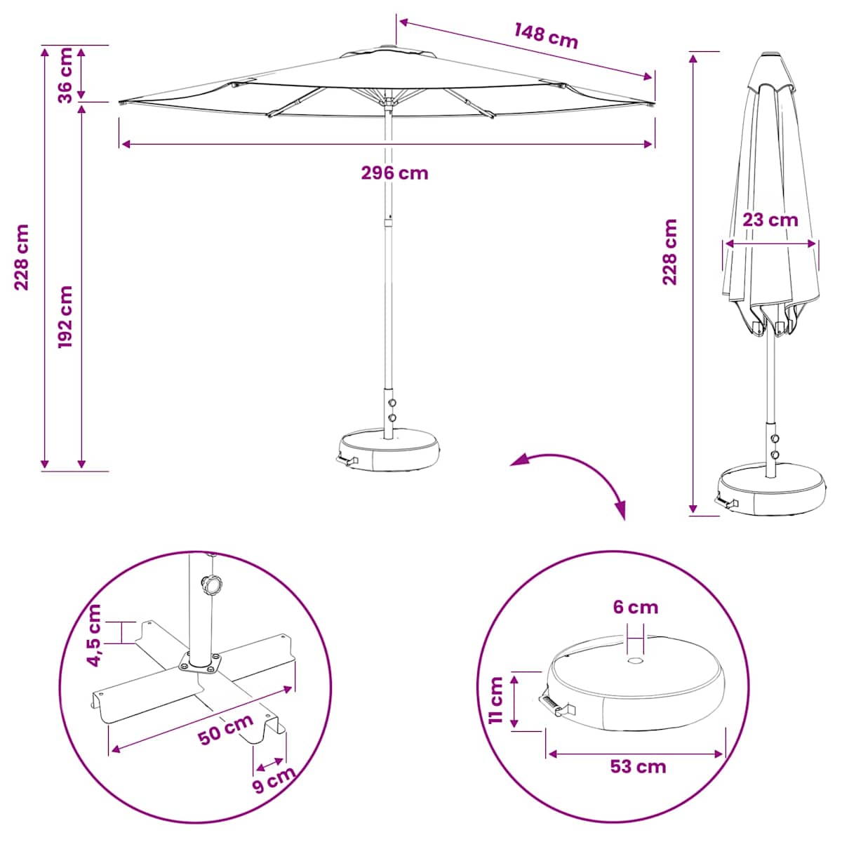 Haveparasol Rektangulær Polyester - Billede 8