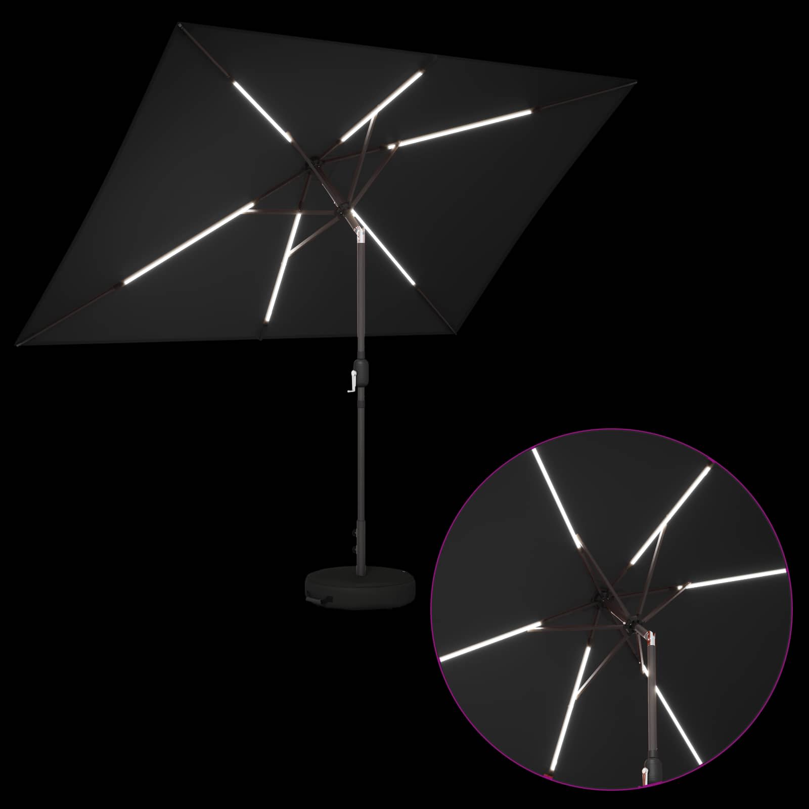 Zunanje senčilo z LED lučmi 200 x 300 cm Poliester Črna - slika 3