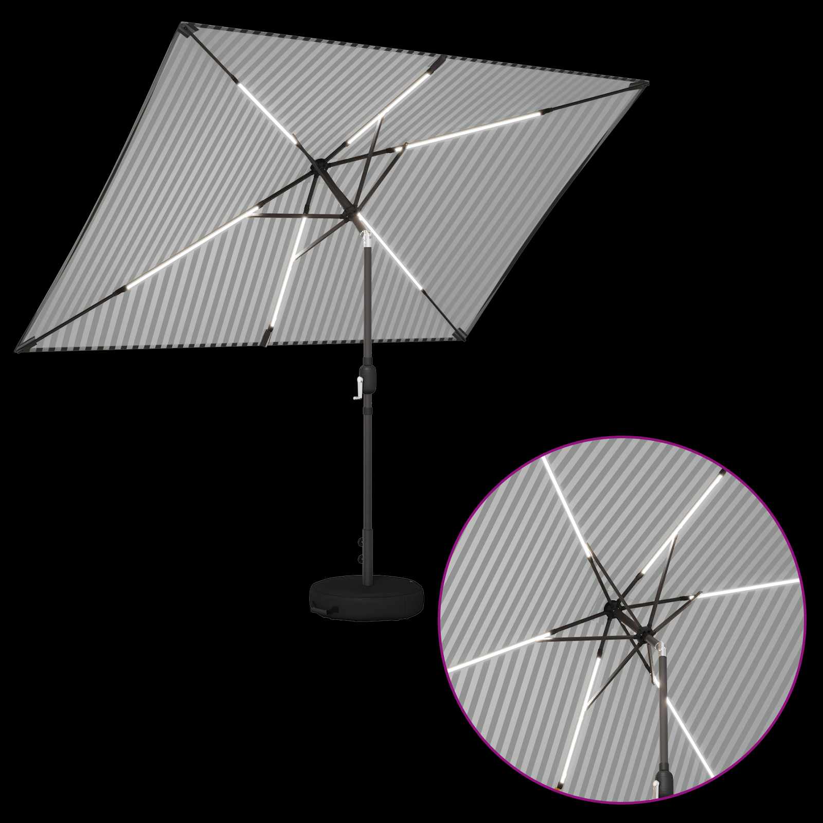 Zunanje senčilo z LED lučmi 200 x 300 cm Poliester Črna in bela - slika 3