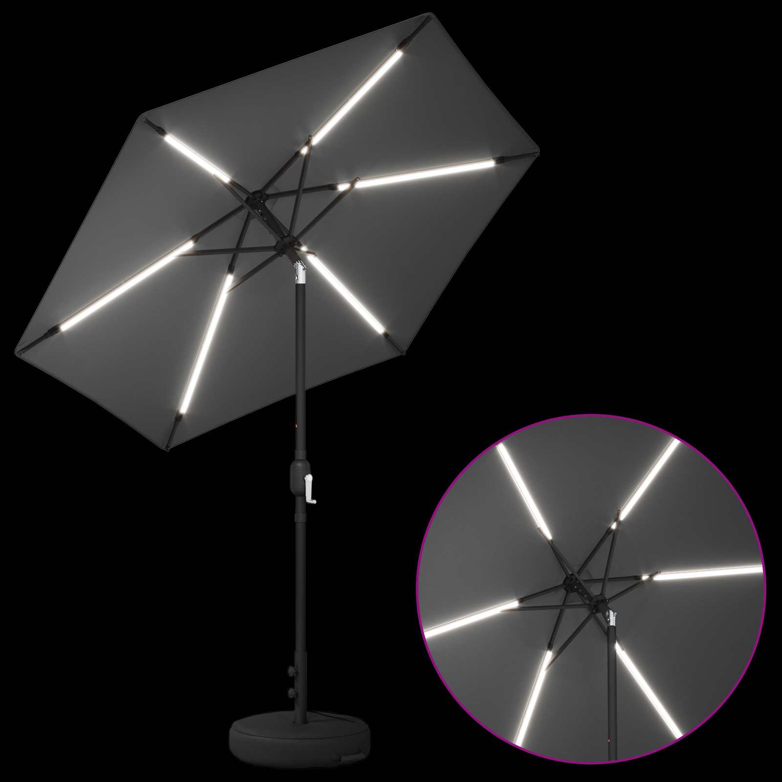 Zunanje senčilo z LED lučmi 230 x 230 cm Poliester Antracit - slika 3