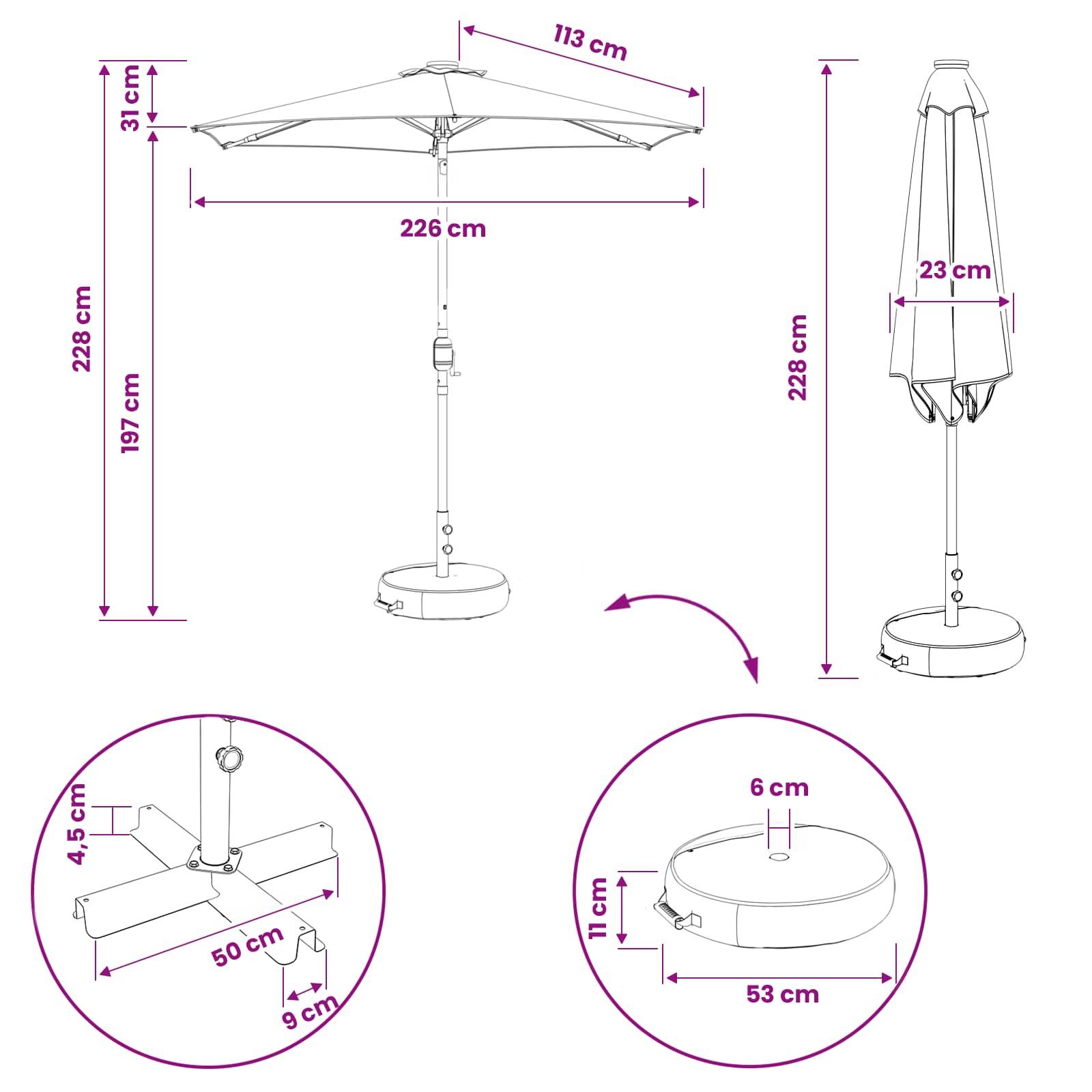 Zunanje senčilo z LED lučmi 230 x 230 cm Poliester - slika 9