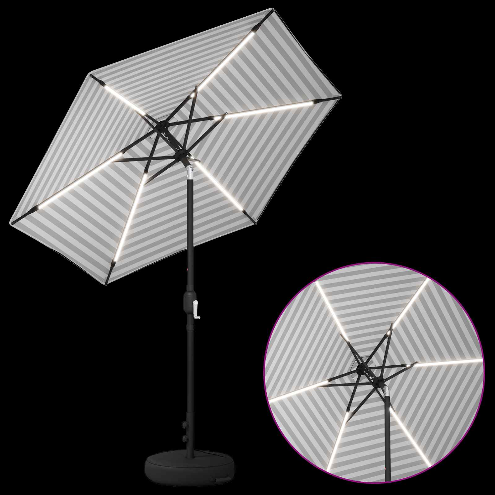 Zunanje senčilo z LED lučmi 230 x 230 cm Poliester Črna in bela - slika 3
