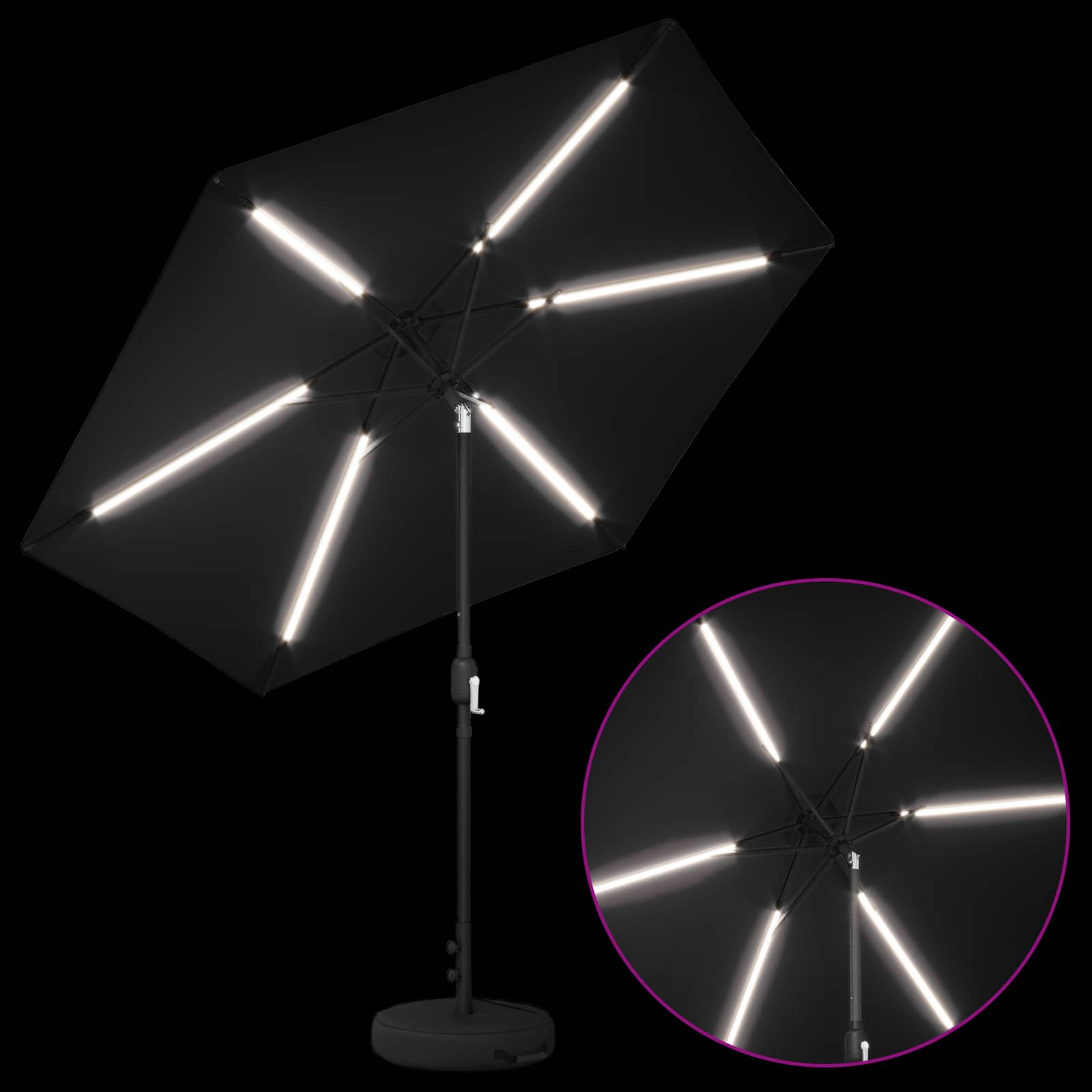 Zunanje senčilo z LED lučmi 270 x 270 cm Poliester Črna - slika 3