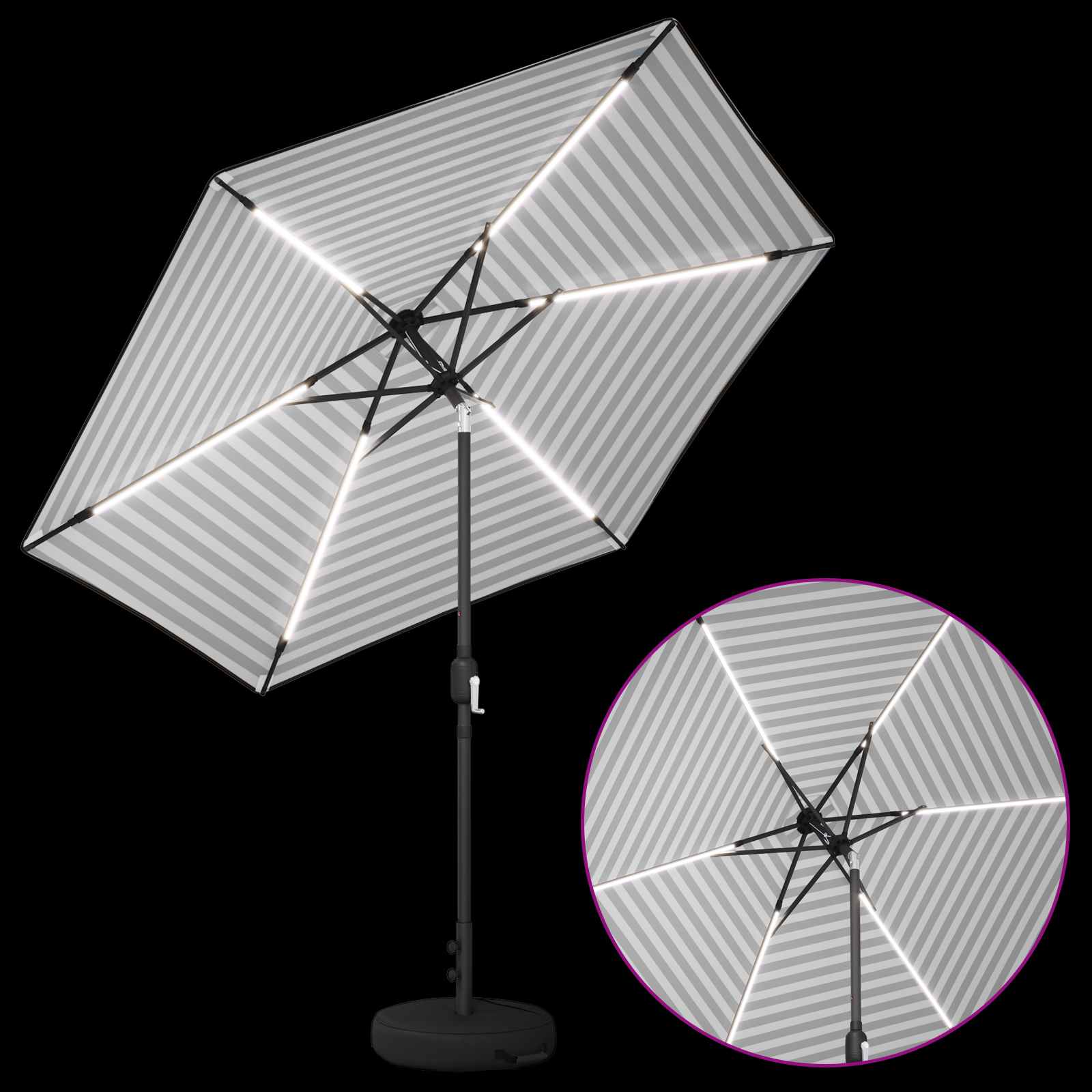 Zunanje senčilo z LED lučmi 270 x 270 cm Poliester Črna in bela - slika 3