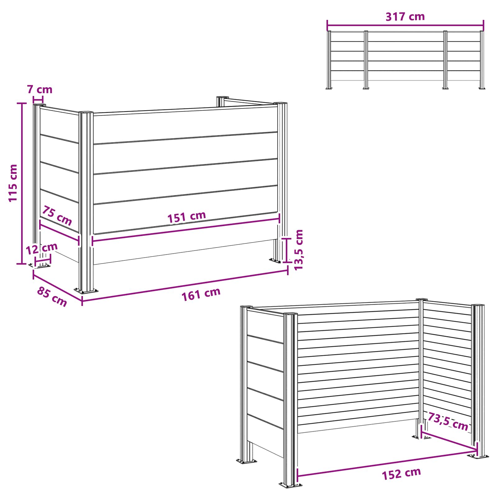 Afvalbak Schutting Grijs 161 x 85 x 115 cm Aluminium en WPC image 10