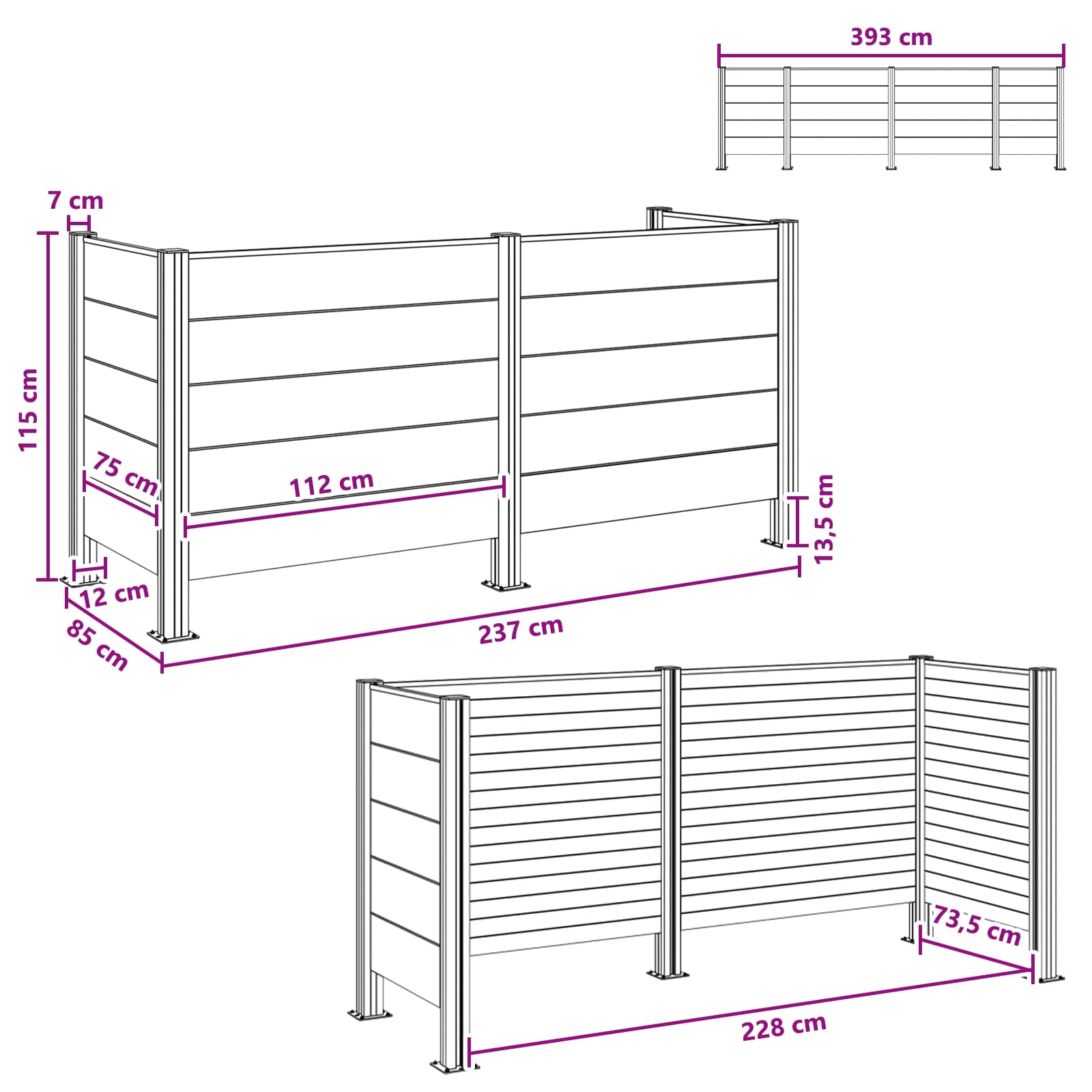 Afvalbak Schutting Grijs 237 x 85 x 115 cm Aluminium en WPC image 10