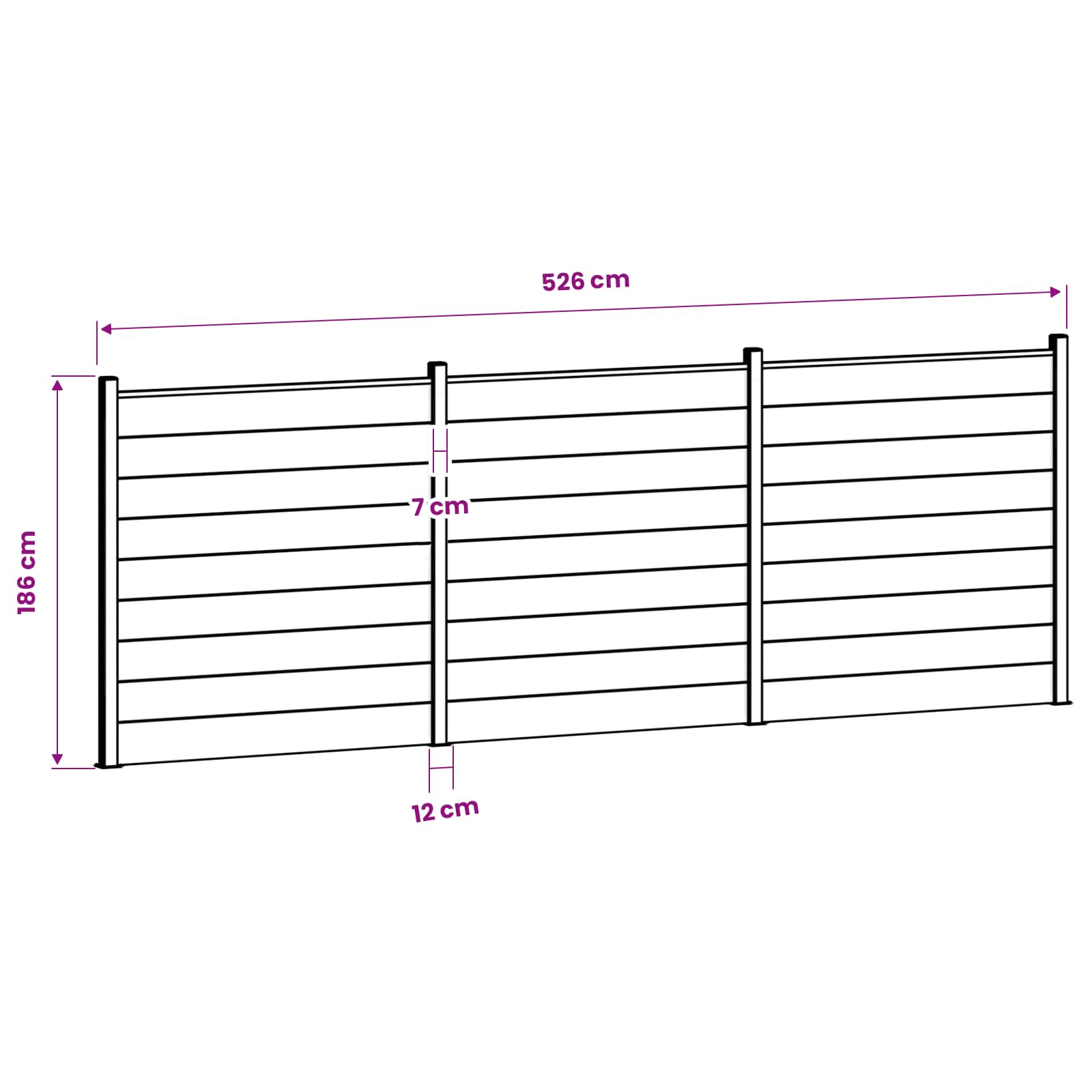 Komplet ograj 526 x 186 cm WPC in aluminij Siva