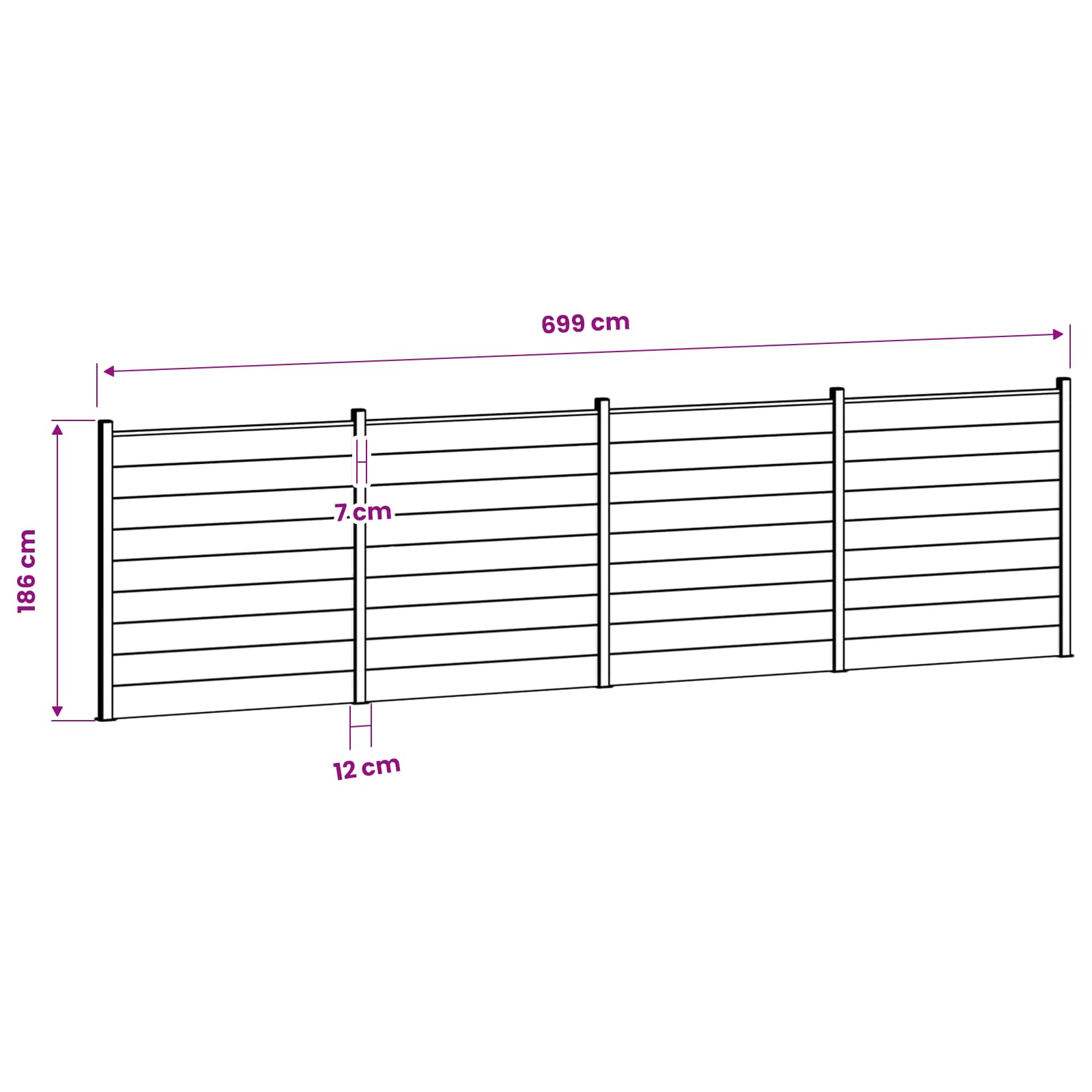 Komplet ograj 699 x 186 cm WPC in aluminij Siva