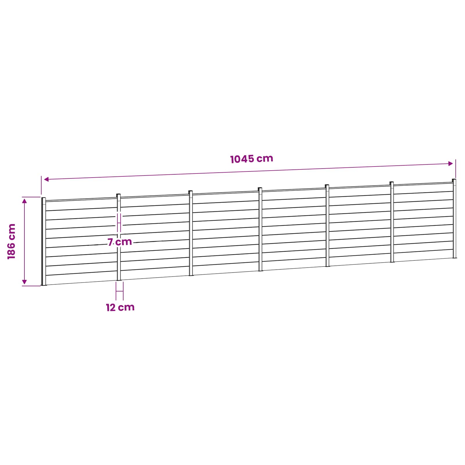 Komplet ograj 1045 x 186 cm WPC in aluminij Siva