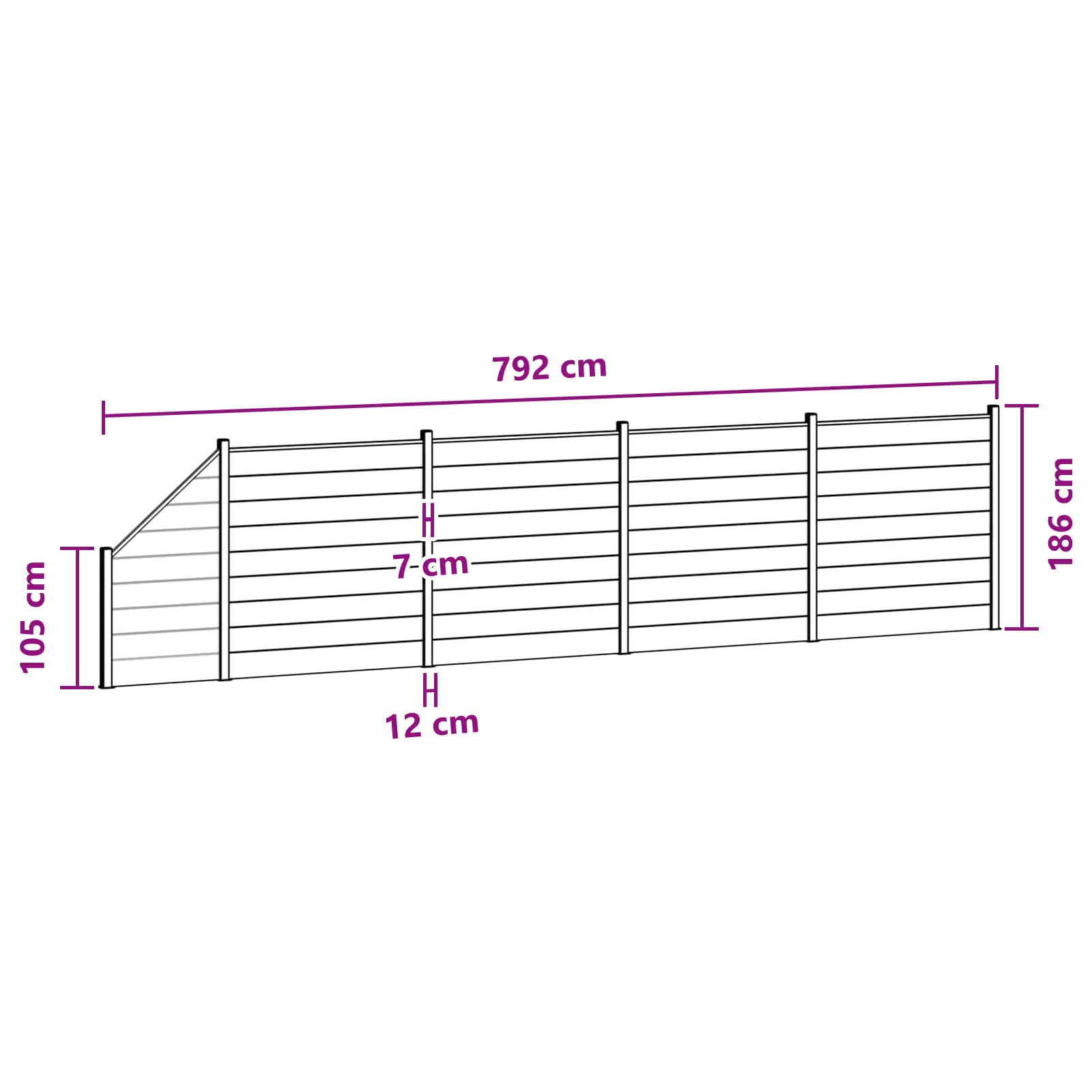 Komplet ograj 5 pcs 792 x 186 cm WPC in aluminij Siva - slika 12