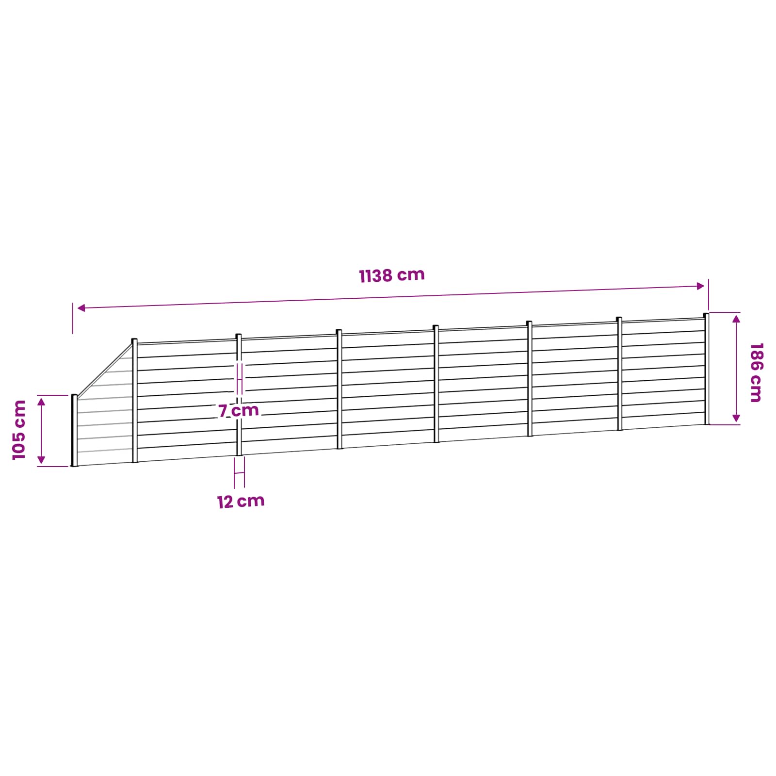 Komplet ograj 1138 x 186 cm WPC in aluminij Siva