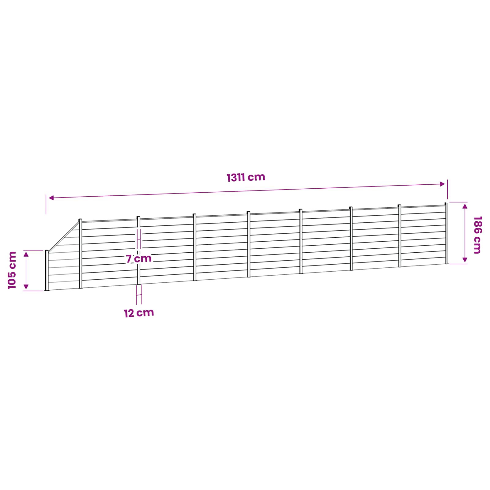 Komplet ograj 1311 x 186 cm WPC in aluminij Siva