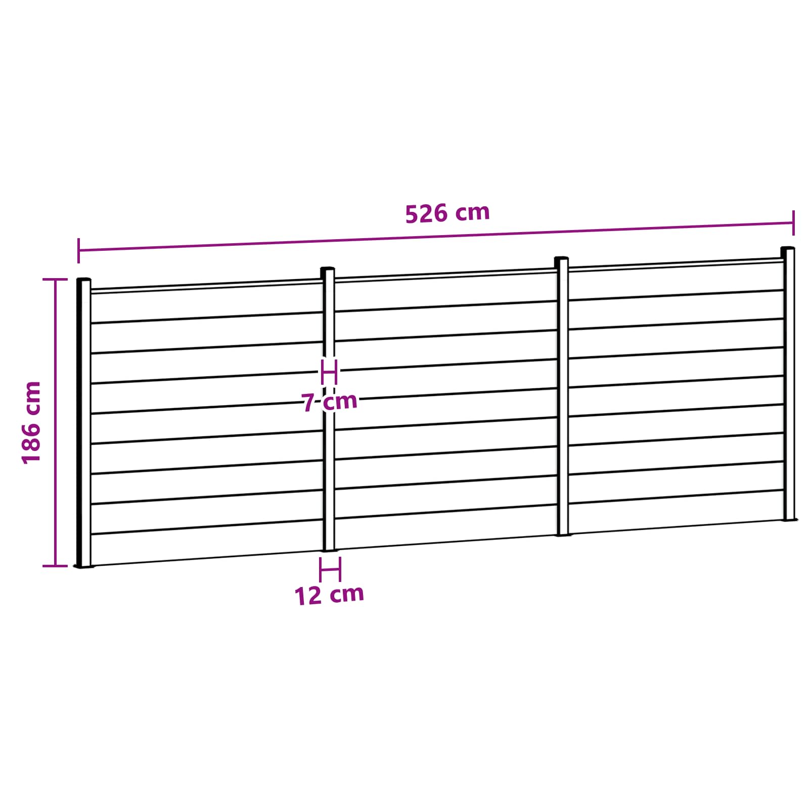 Komplet ograj 3 pcs 526 x 186 cm WPC in aluminij Črna - slika 9