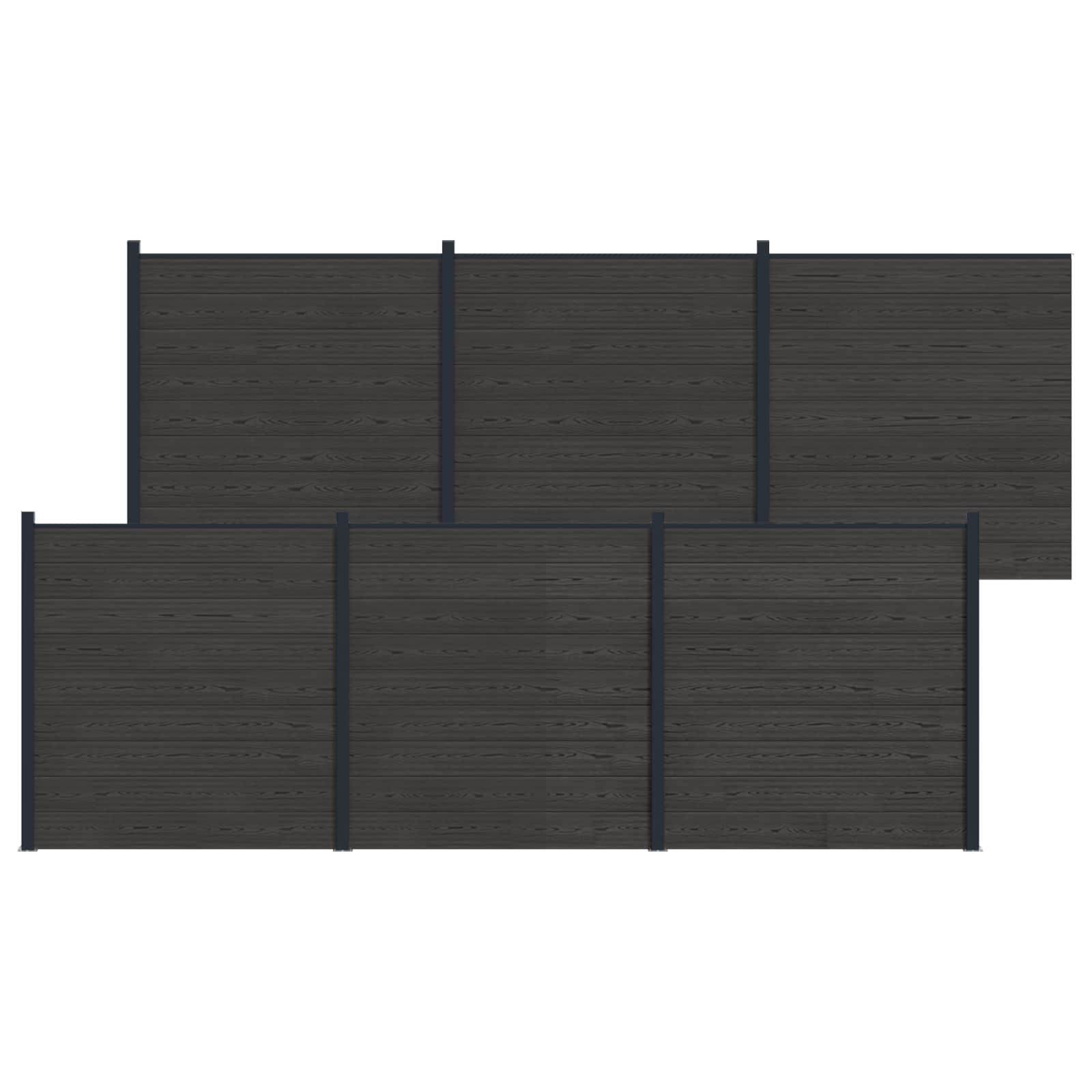 vidaXL Panou de Gardă 6 pcs WPC și Aluminiu Negru