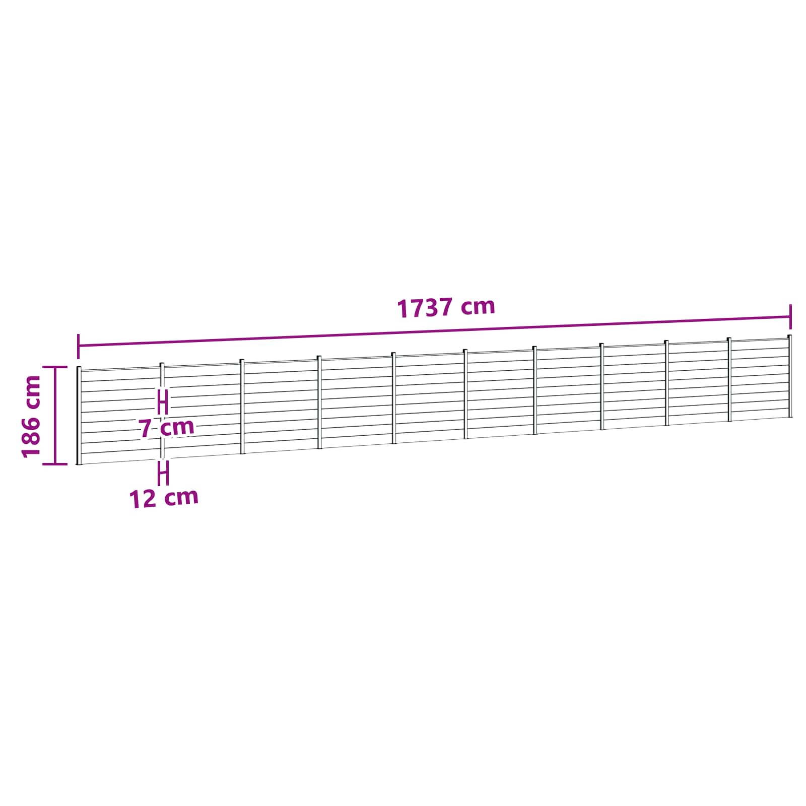Komplet ograj 10 pcs 1737 x 186 cm WPC in aluminij Črna - slika 9