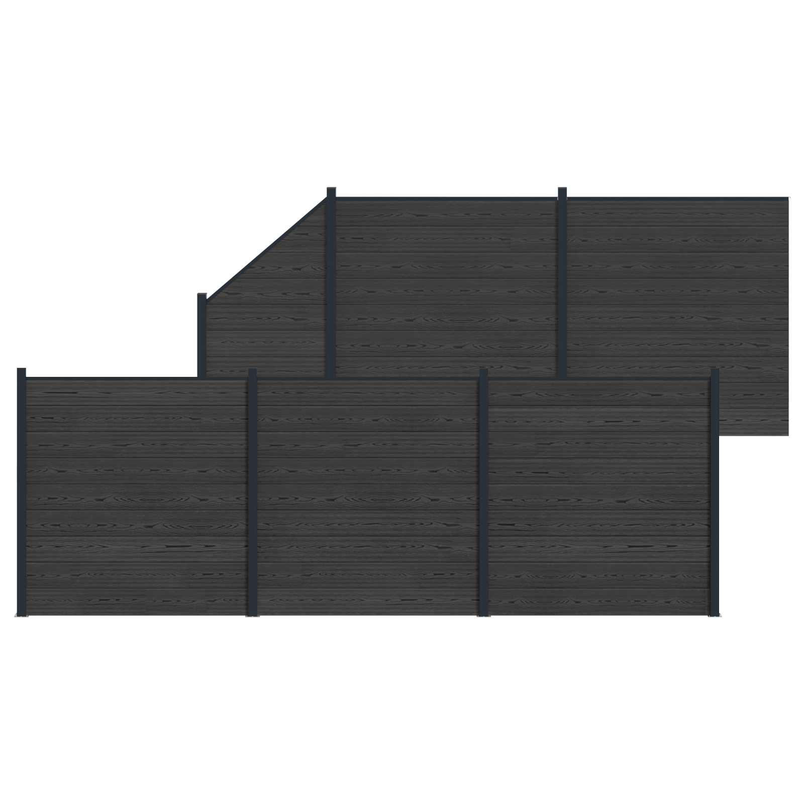 vidaXL Panou de Gardă 6 pcs WPC și Aluminiu Negru