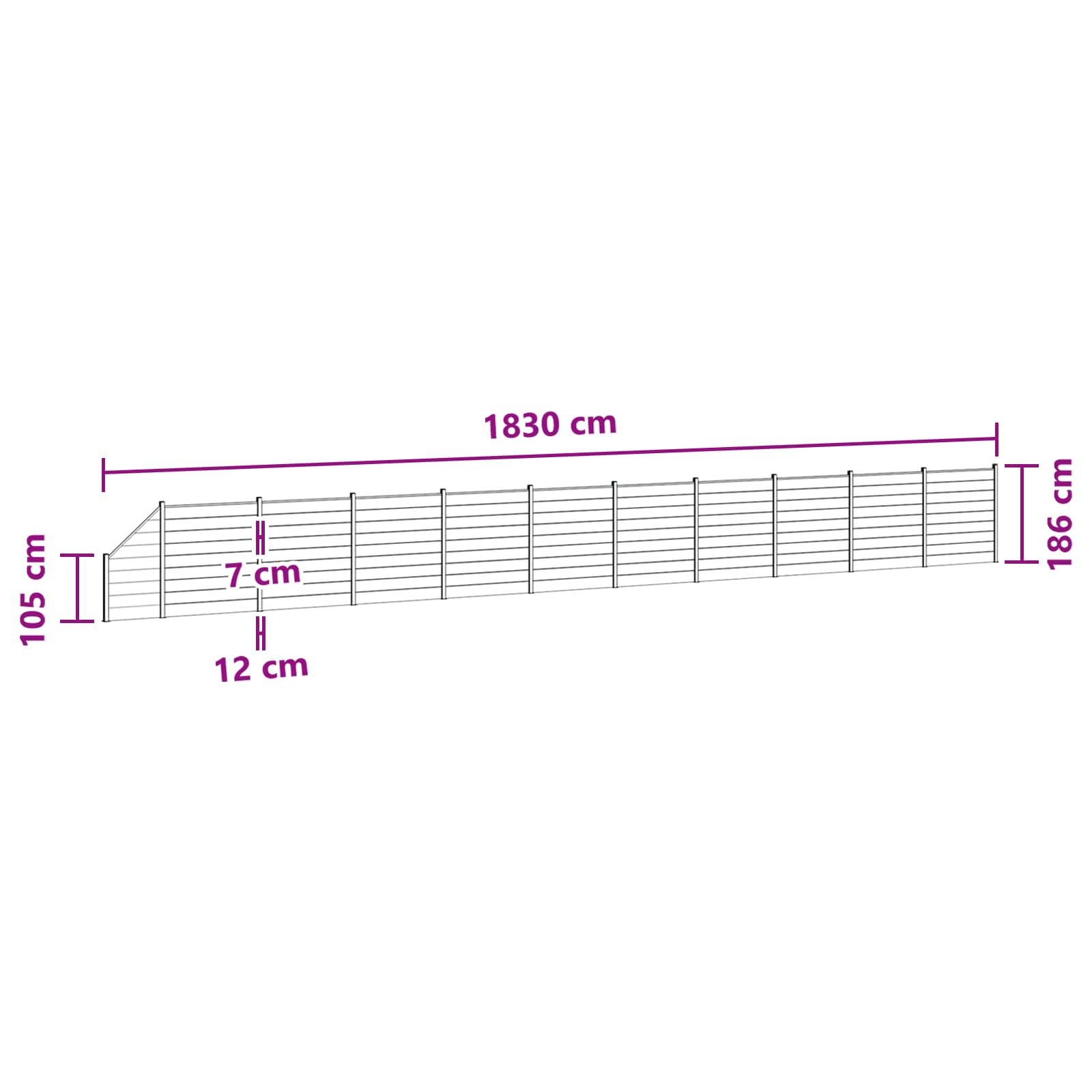 Komplet ograj 11 pcs 1830 x 186 cm WPC in aluminij Črna - slika 12