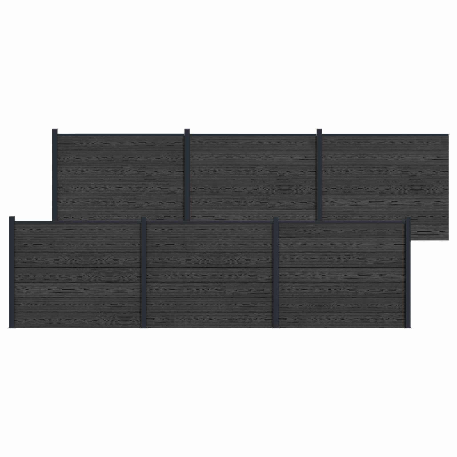 vidaXL Panou de Gardă 6 pcs WPC și Aluminiu Negru