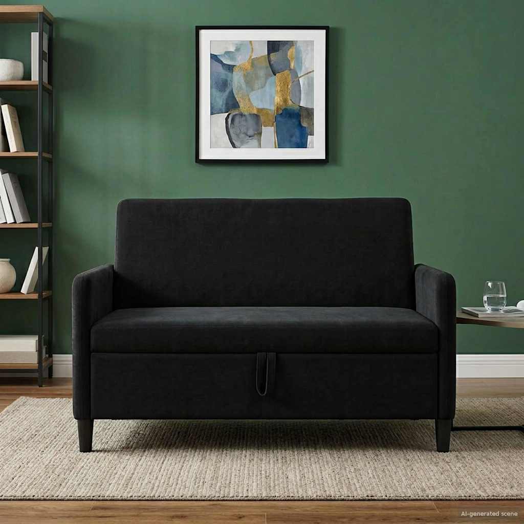 vidaXL Sofa s shrambo Črna 122 x 78 x 87 cm Poliester