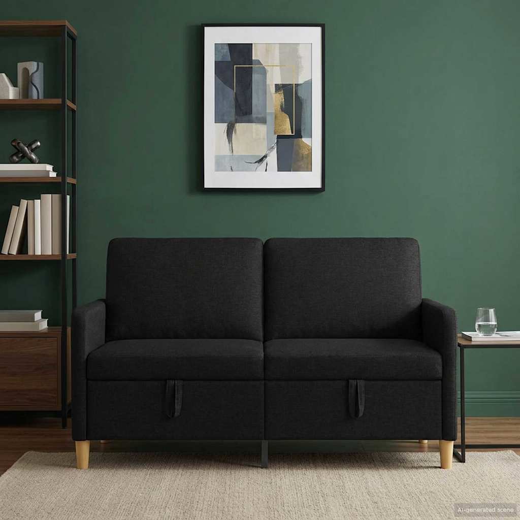 vidaXL Sofa s shrambo Črna 152 x 78 x 87 cm Poliester