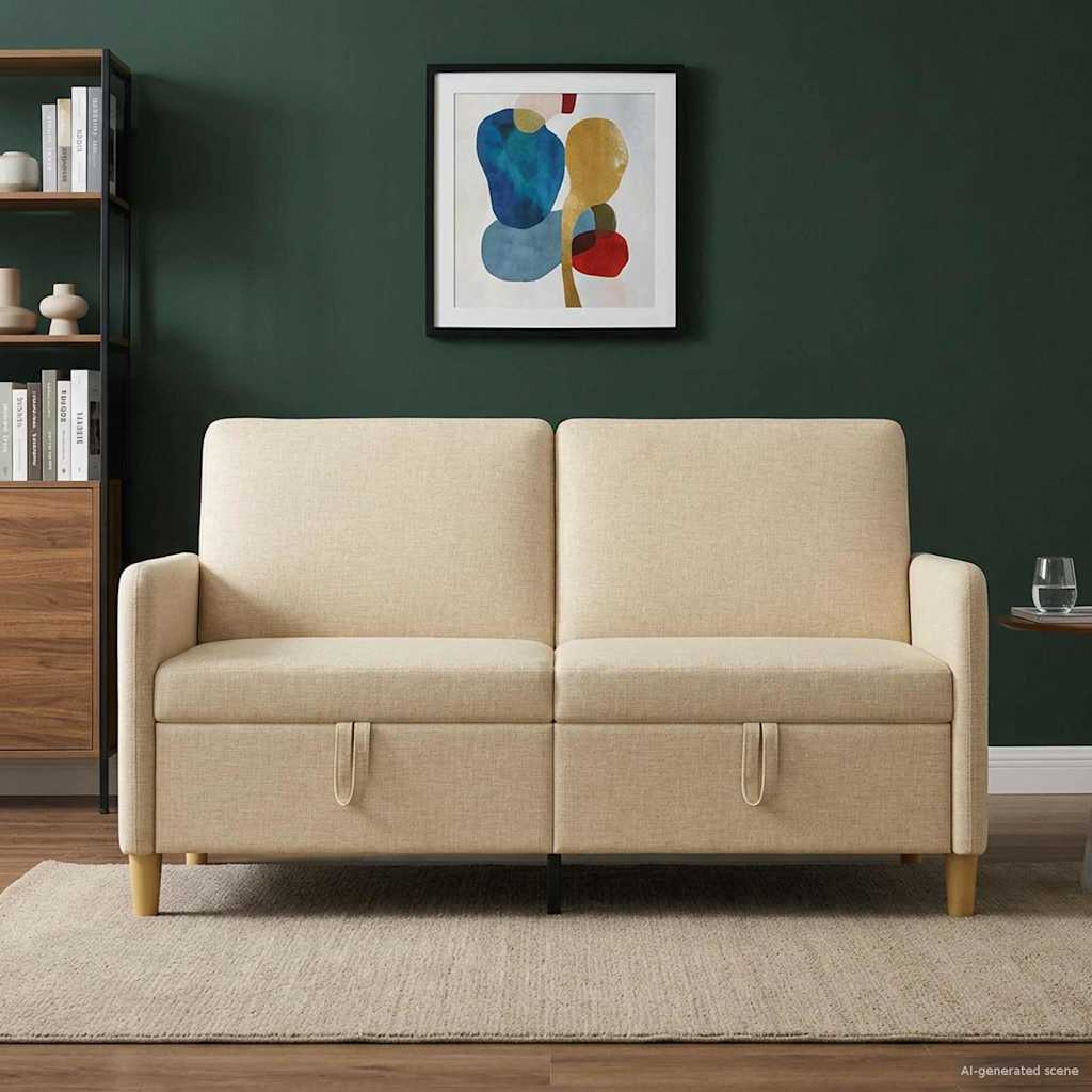 vidaXL Sofa s shrambo Krem 152 x 78 x 87 cm Poliester