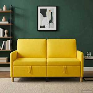 Sofa s úložným prostorem Světlá žlutá 152 x 78 x 87 cm - obrázek 3