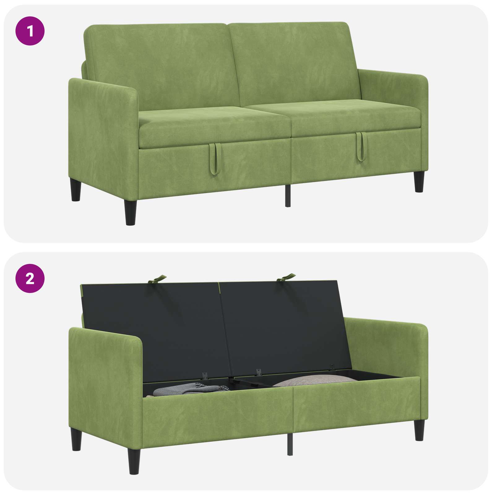 Sofa s shrambo Svetlo zelena 172 x 78 x 87 cm Poliester - slika 7