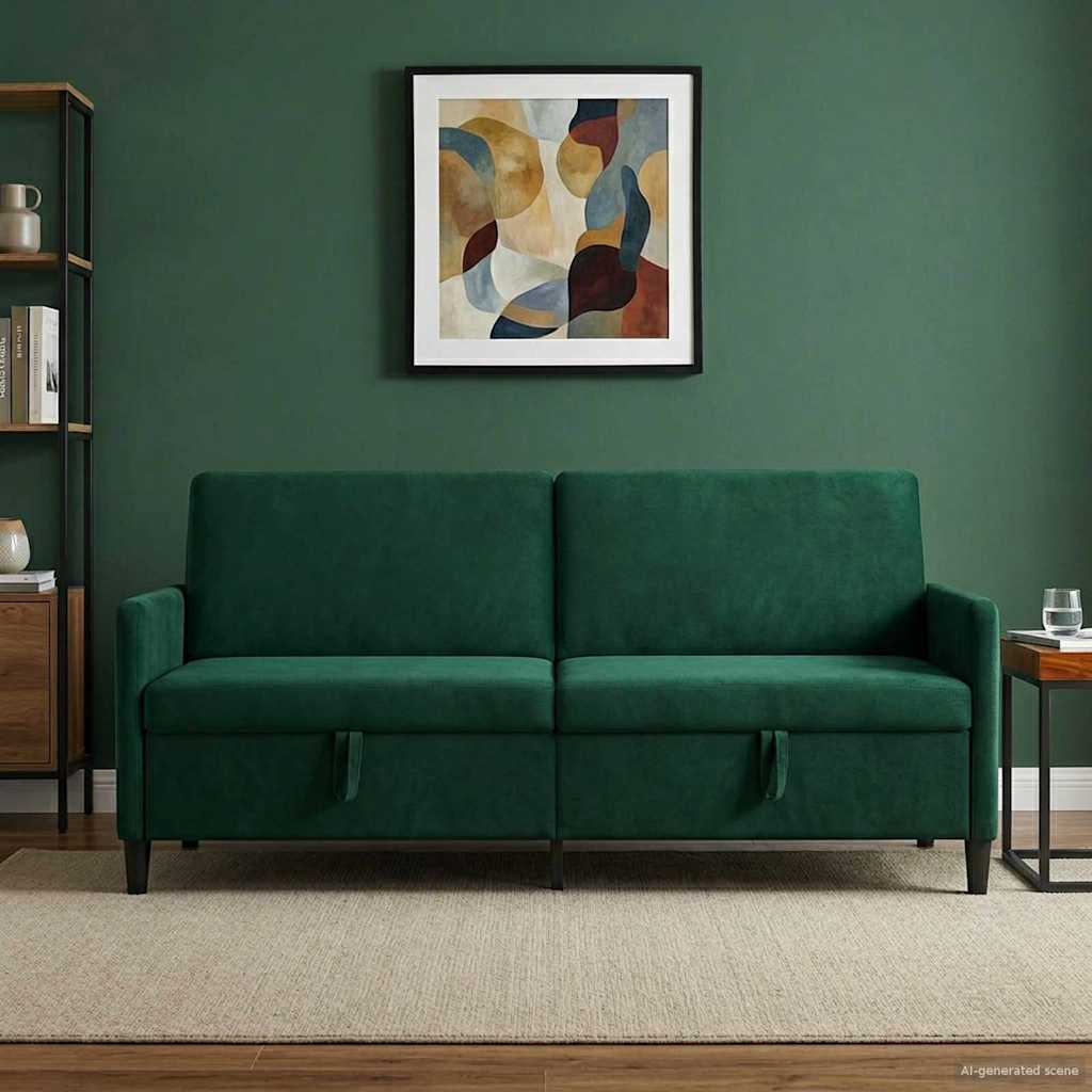 vidaXL Sofa med opbevaring Mørkegrøn 192 x 78 x 87 cm Polyester