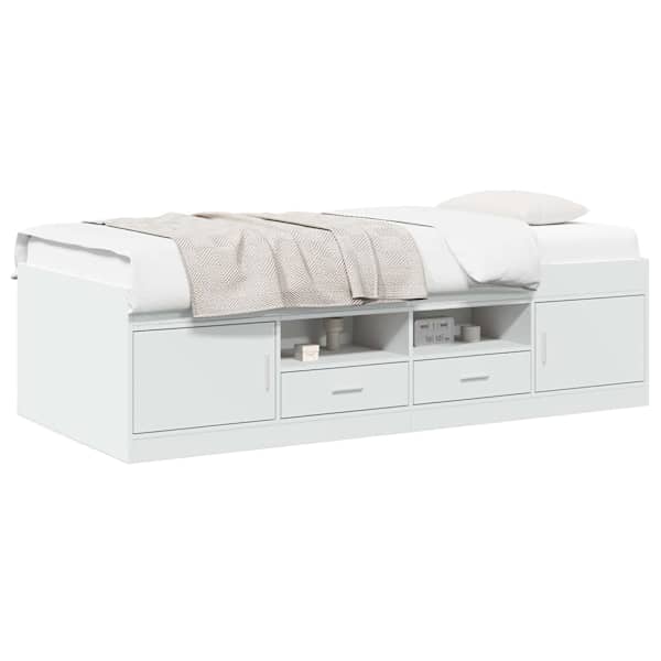 vidaXL Voodiraam ladustamisega sahtliga Valge 80 x 200 cm Tehispuit