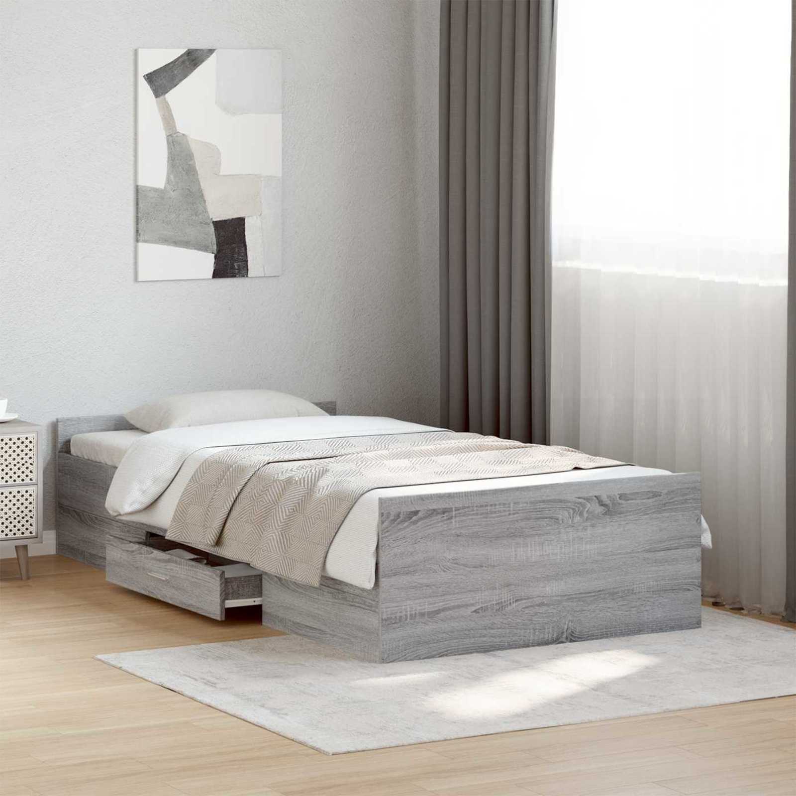 vidaXL Sänkykehys varastolla Harmaa Sonoma 80 x 200 cm Tekninen puu