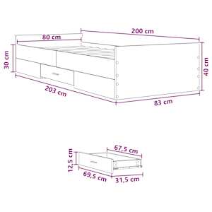 Rám postele s úložným prostorem Dub artisan 80 x 200 cm - obrázek 9