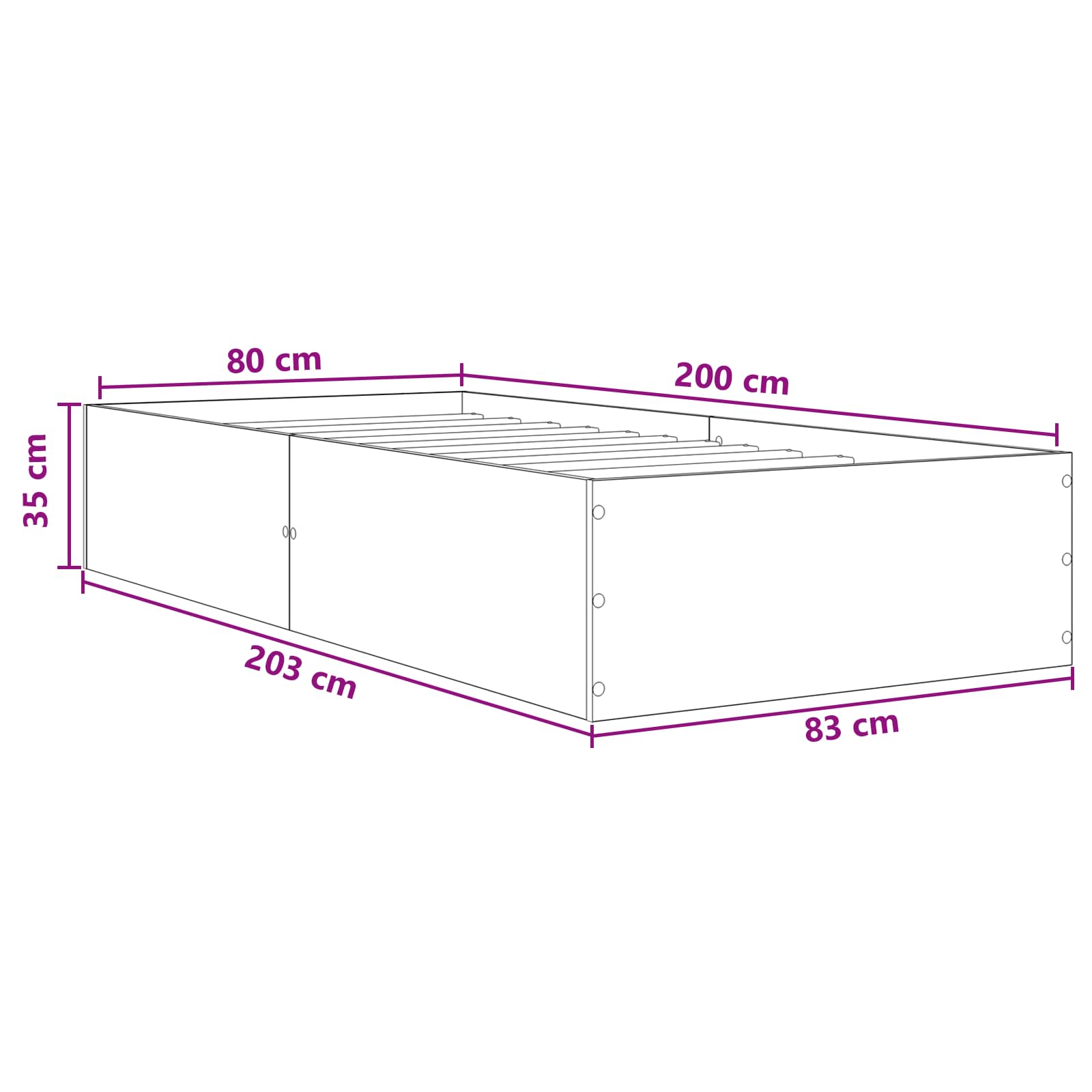 Tlorisna postelja Črni hrast 80 x 200 cm Inženirski les - slika 9