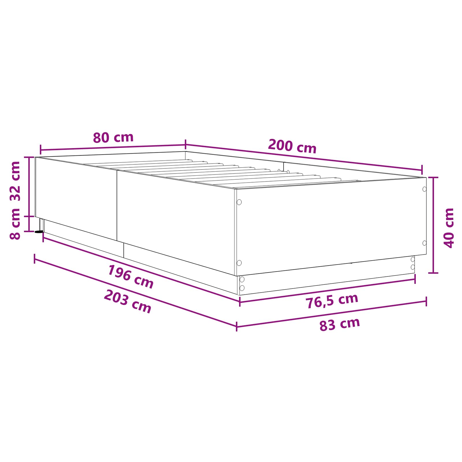 vidaXL Bettgestell mit LED Kunsthandwerk Eiche 80 x 200 cm – Bild 9