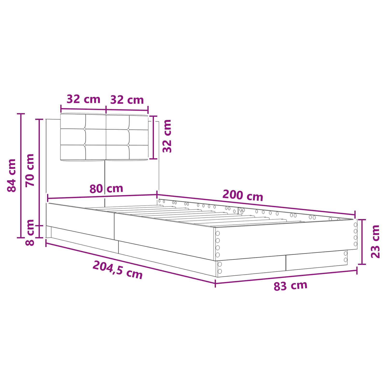 vidaXL Bettgestell mit Kopfteil Schwarze Eiche 80 x 200 cm – Bild 9