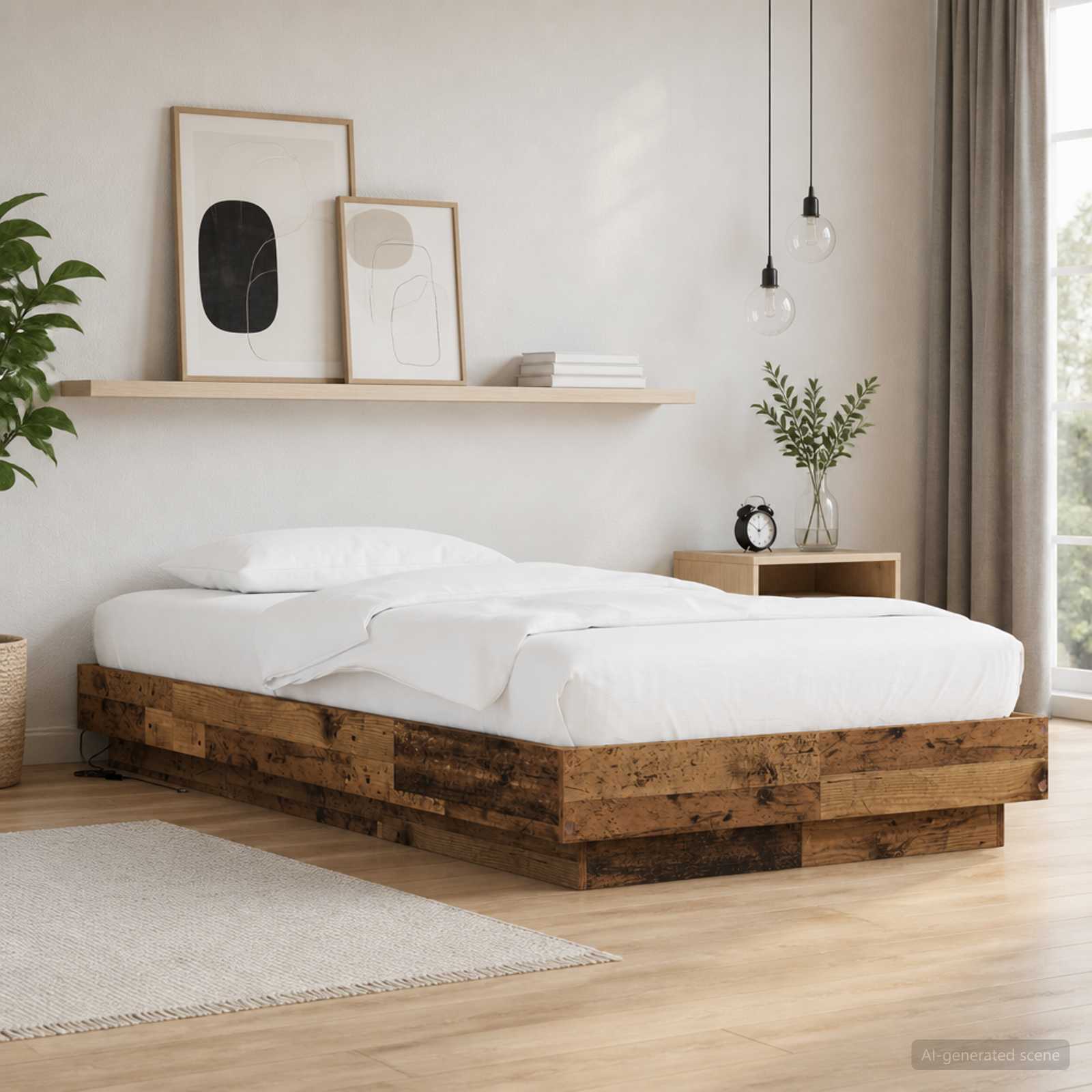 Sängyn runko LED-valolla Vanha puu 80 x 200 cm Tekninen puu - Image 3