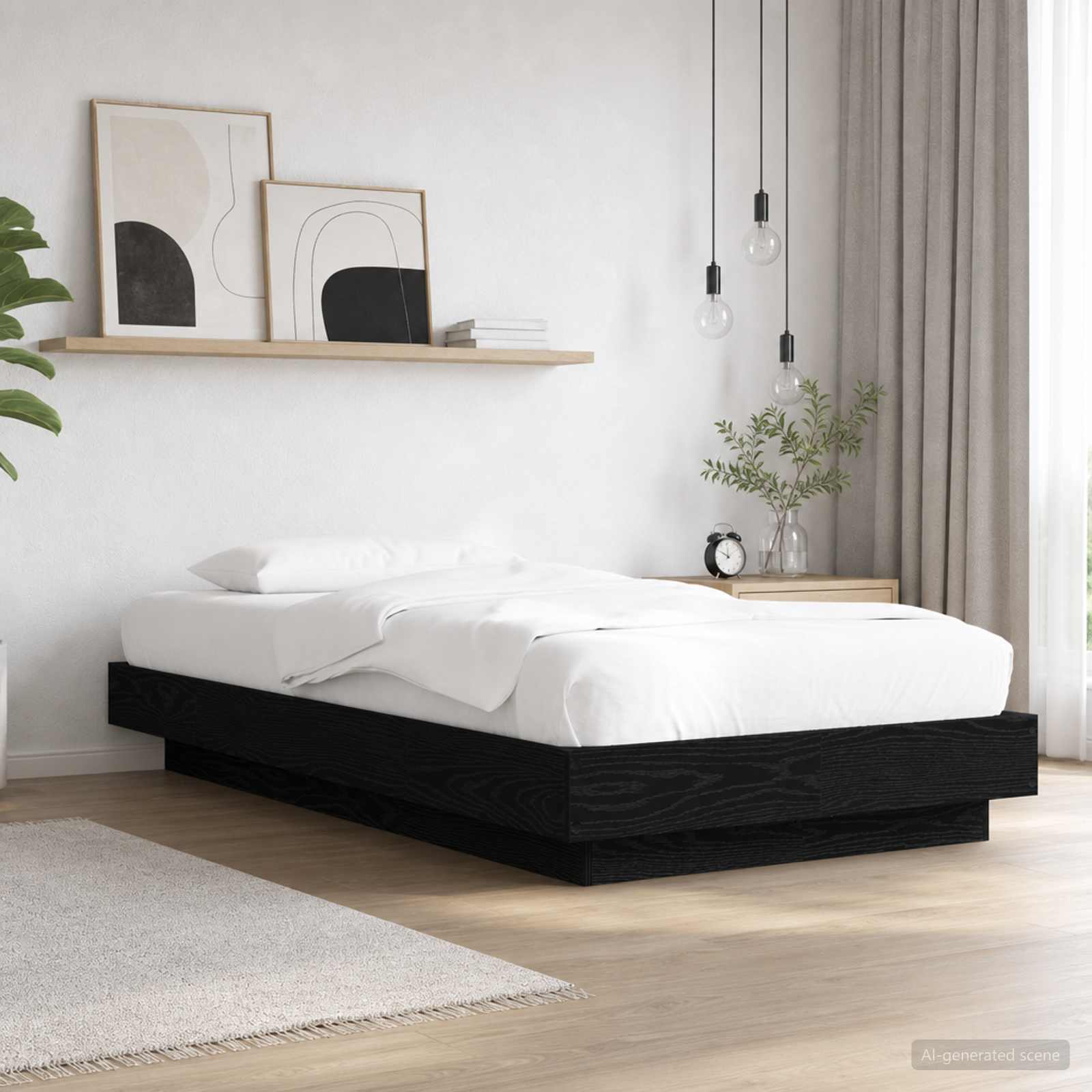Sängyn runko LED-valolla Musta tammi 80 x 200 cm Tekninen puu
