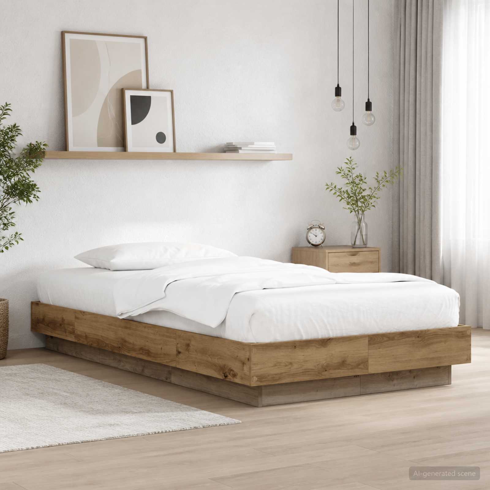 Letto con LED con strisce LED Rovere Artigianale 80 x 200 cm - immagine prodotto