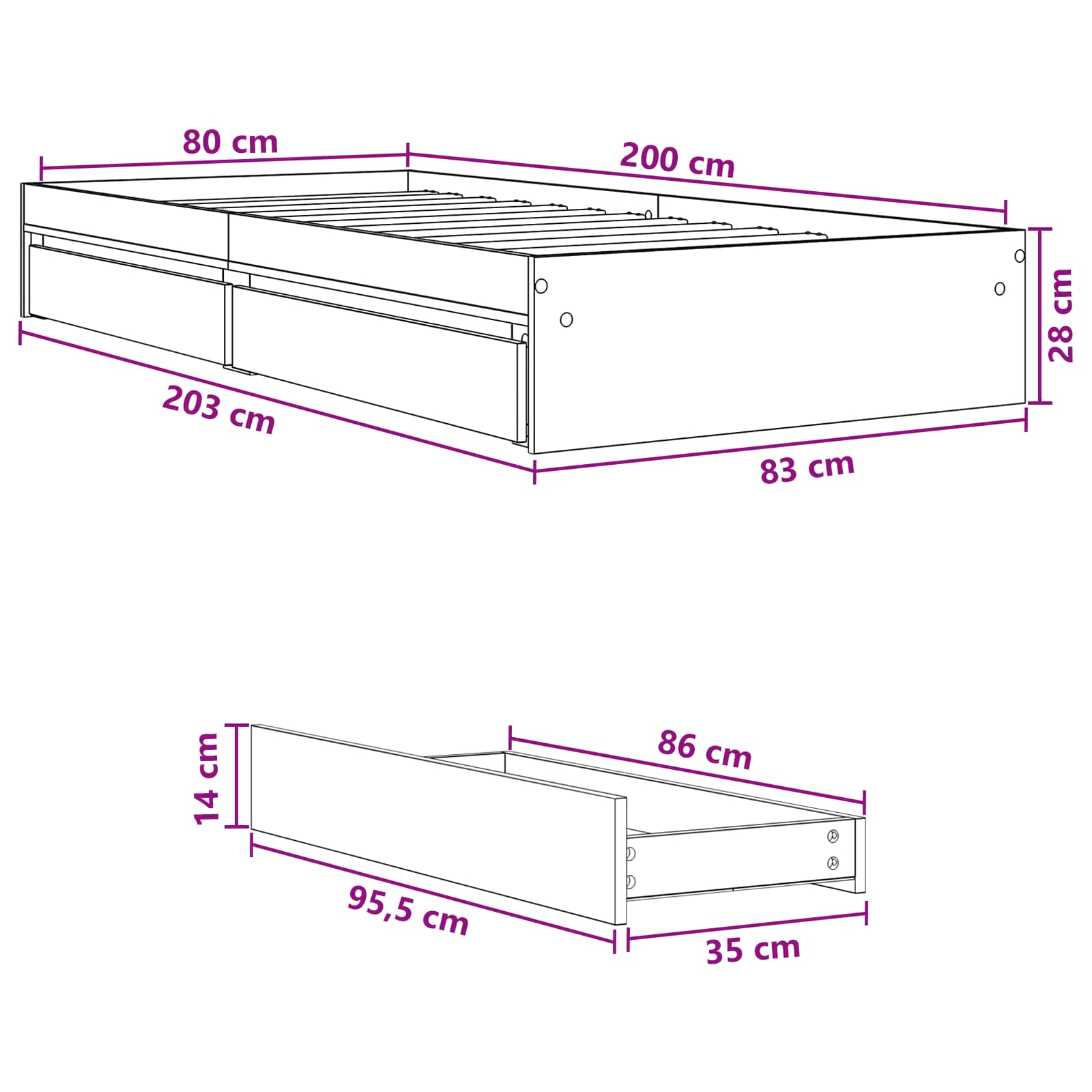 Sänkykehys varastolla Betoninharmaa 80 x 200 cm Tekninen puu - Image 10