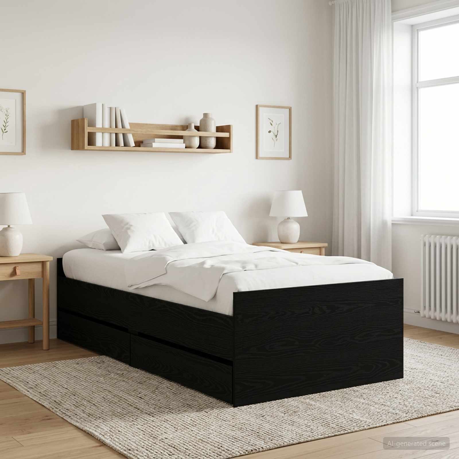 Bedframe met lade met opslag Zwart eiken Massief grenenhout image 1