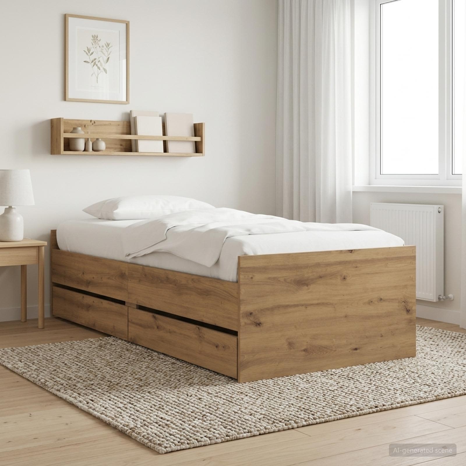 Bedframe met lade Artisanaal eiken Massief grenenhout image 1