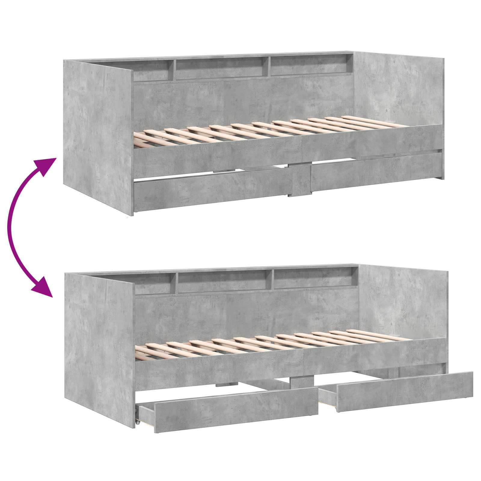 Päivävuode laatikon kanssa hyllyllä Betoninharmaa Tekninen puu - Image 8