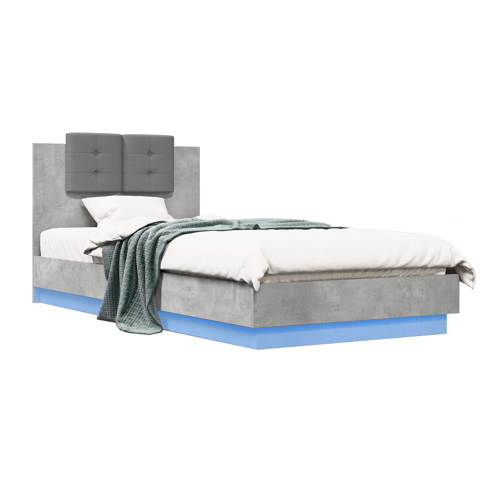 vidaXL Bedframe met Hoofdeinde Betongrijs Bewerkt hout grijs, foto 3