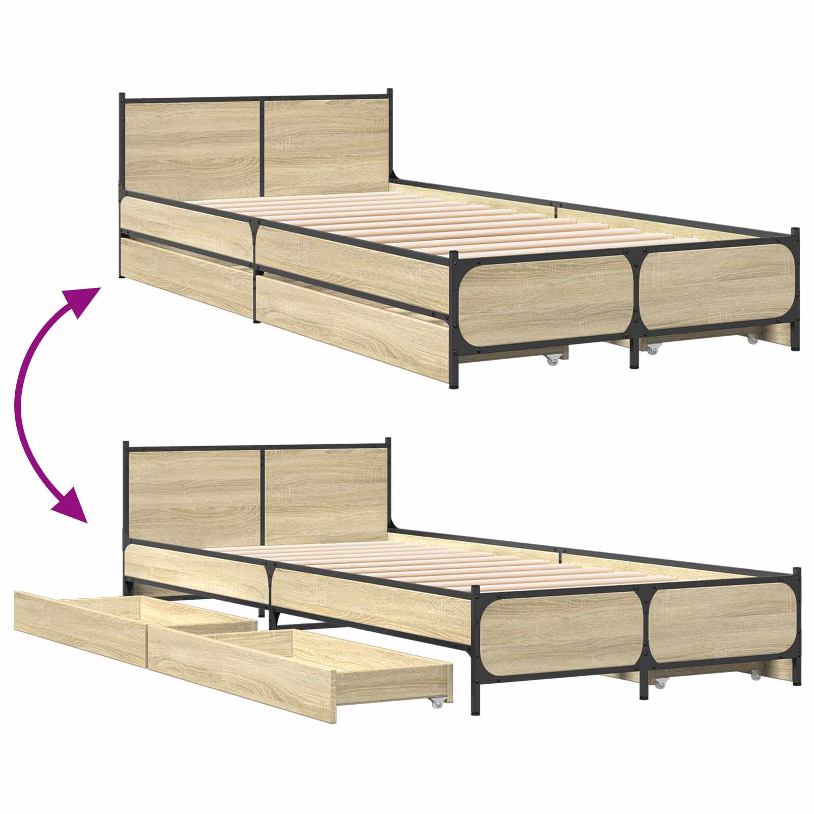 vidaXL Bettgestell mit Kopfteil Sonoma-Eiche 80 x 200 cm Holzwerkstoff – Bild 8