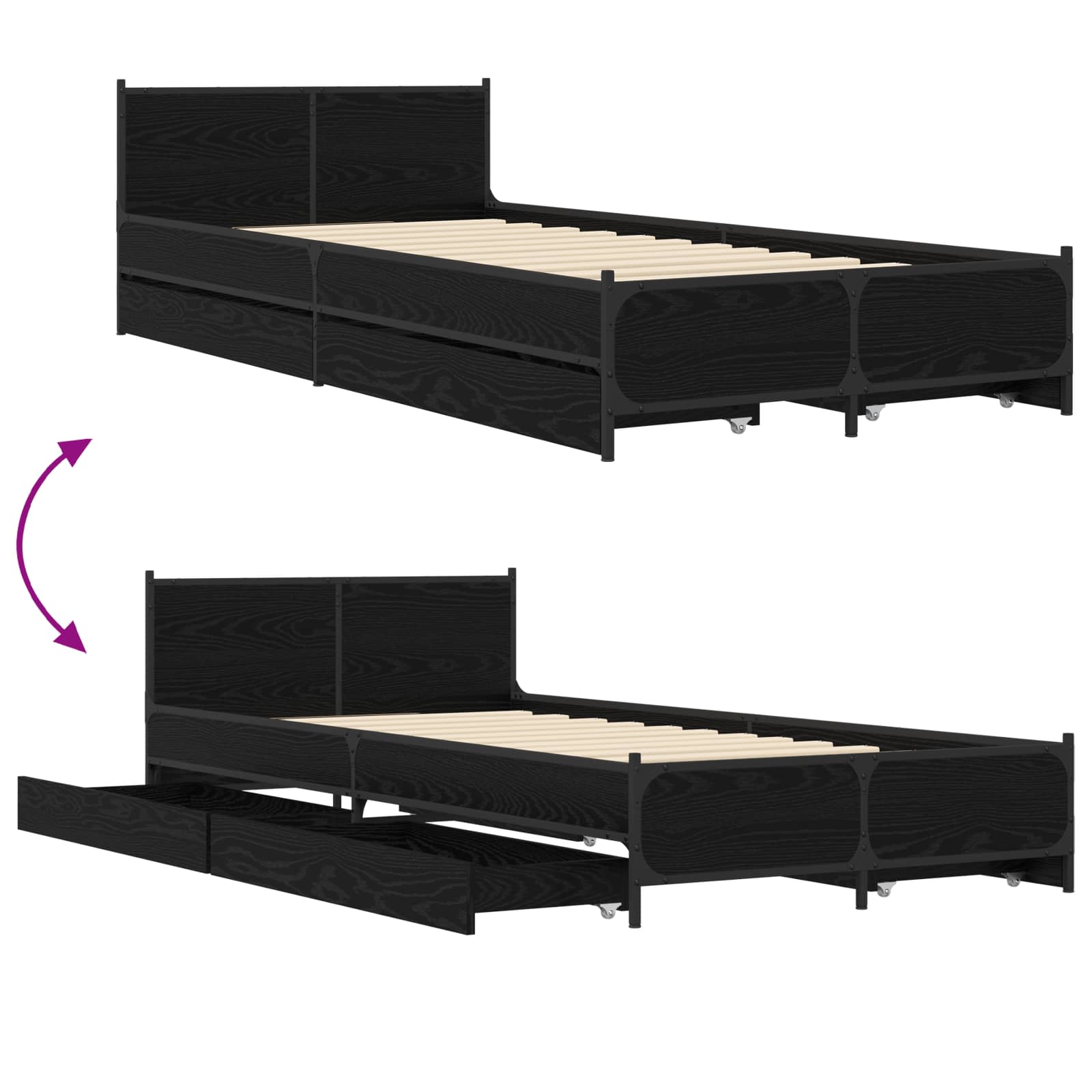 vidaXL Bettgestell mit Kopfteil Mit Rad Schwarze Eiche 80 x 200 cm – Bild 8
