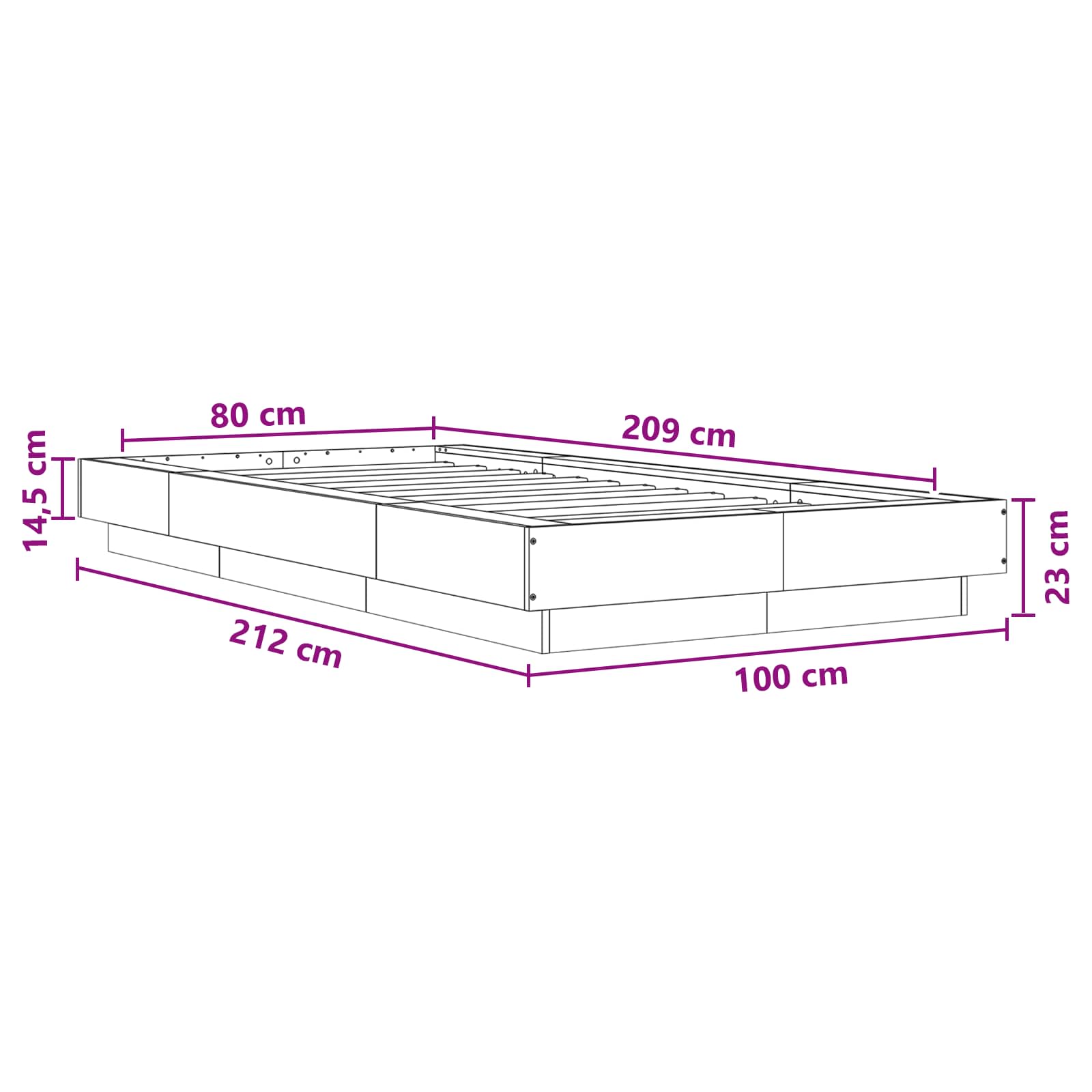 Tlorisna postelja Siva Sonoma 80 x 210 cm Inženirski les - slika 10