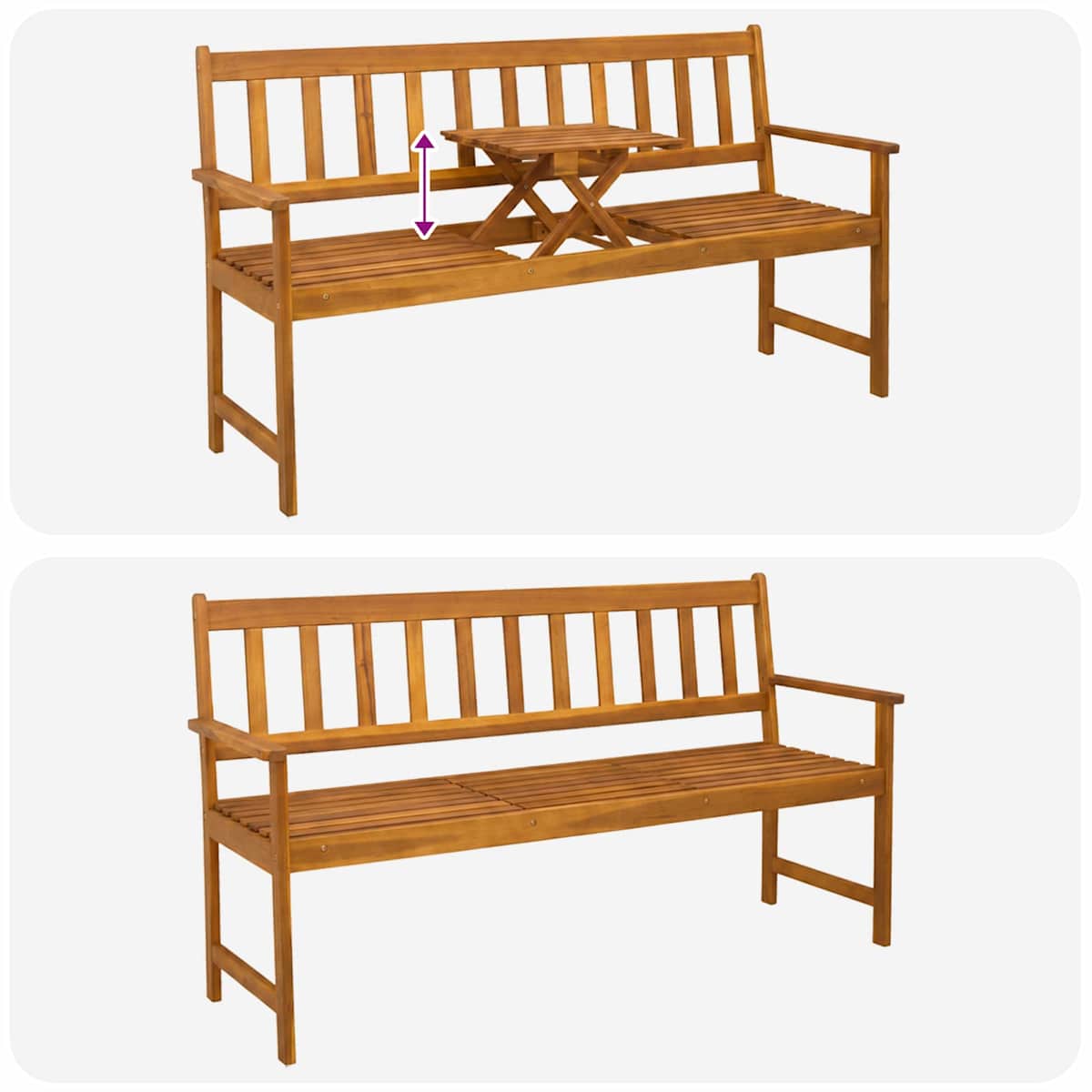 Havebænk 158 x 55 x 89 cm Massivt Akacietræ Naturfarvet - Billede 8